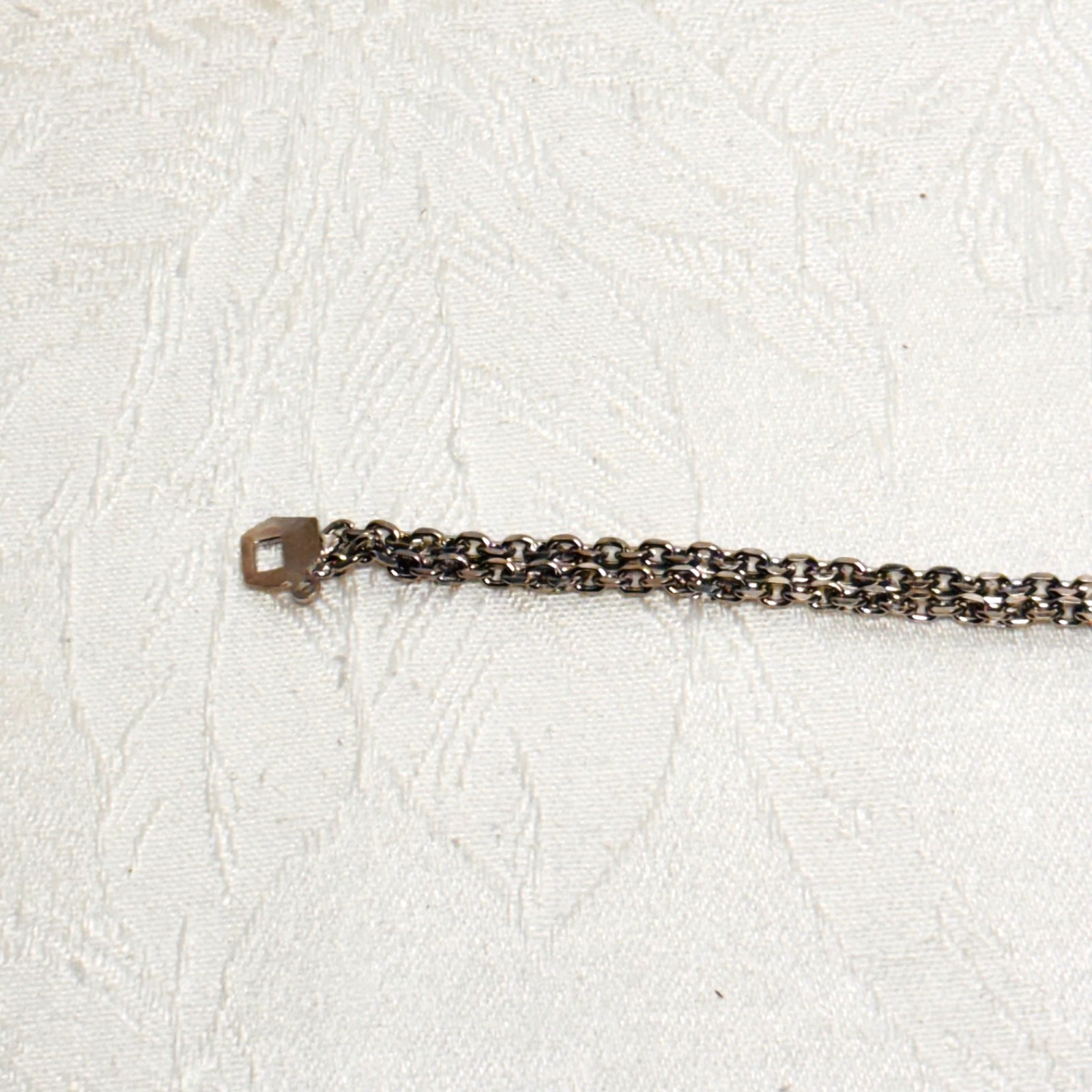 BRACELET charm oval blank silvertone metal cable chain safety fold clasp vintage