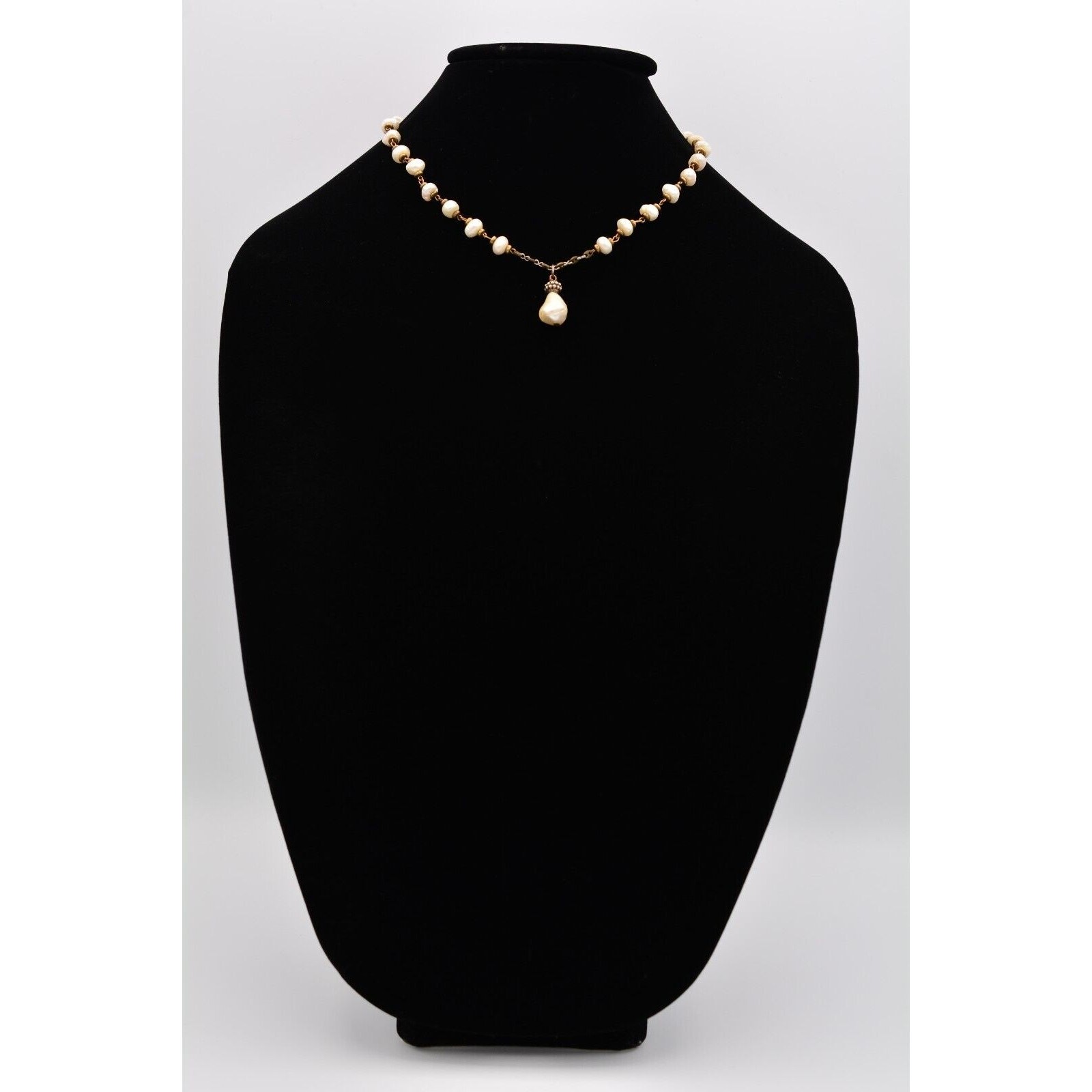 Vintage Pearl Necklace Y Drop Bronze Rustic Brass Tone AS IS Bin6A