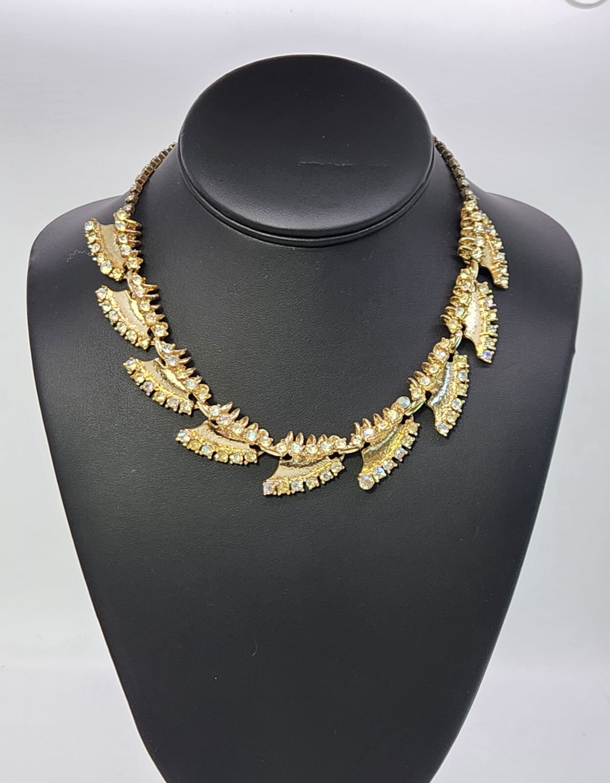 Vintage Brutalist 15″-17″ Choker Necklace AB Rhinestones Statement Piece 1950s