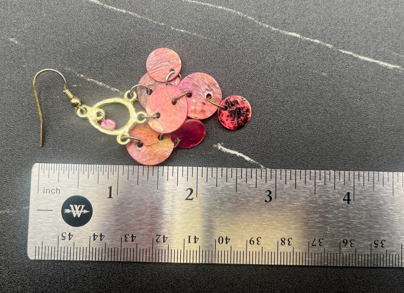 Vintage Y2K Dyed Shell Disc Chandelier Earrings Dangle Boho Fish Hook Jewelry