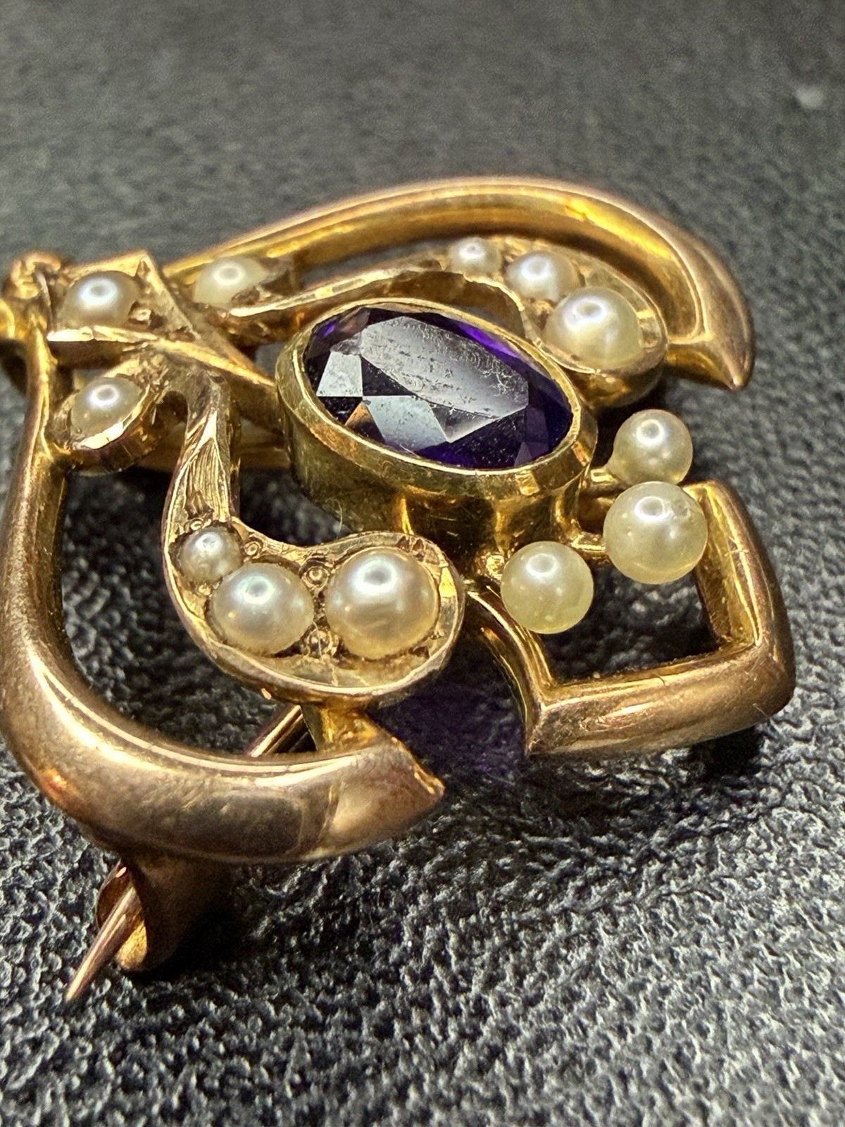 Antique Victorian 14K Gold Amethyst Seed Pearl Convertible Brooch Pendant