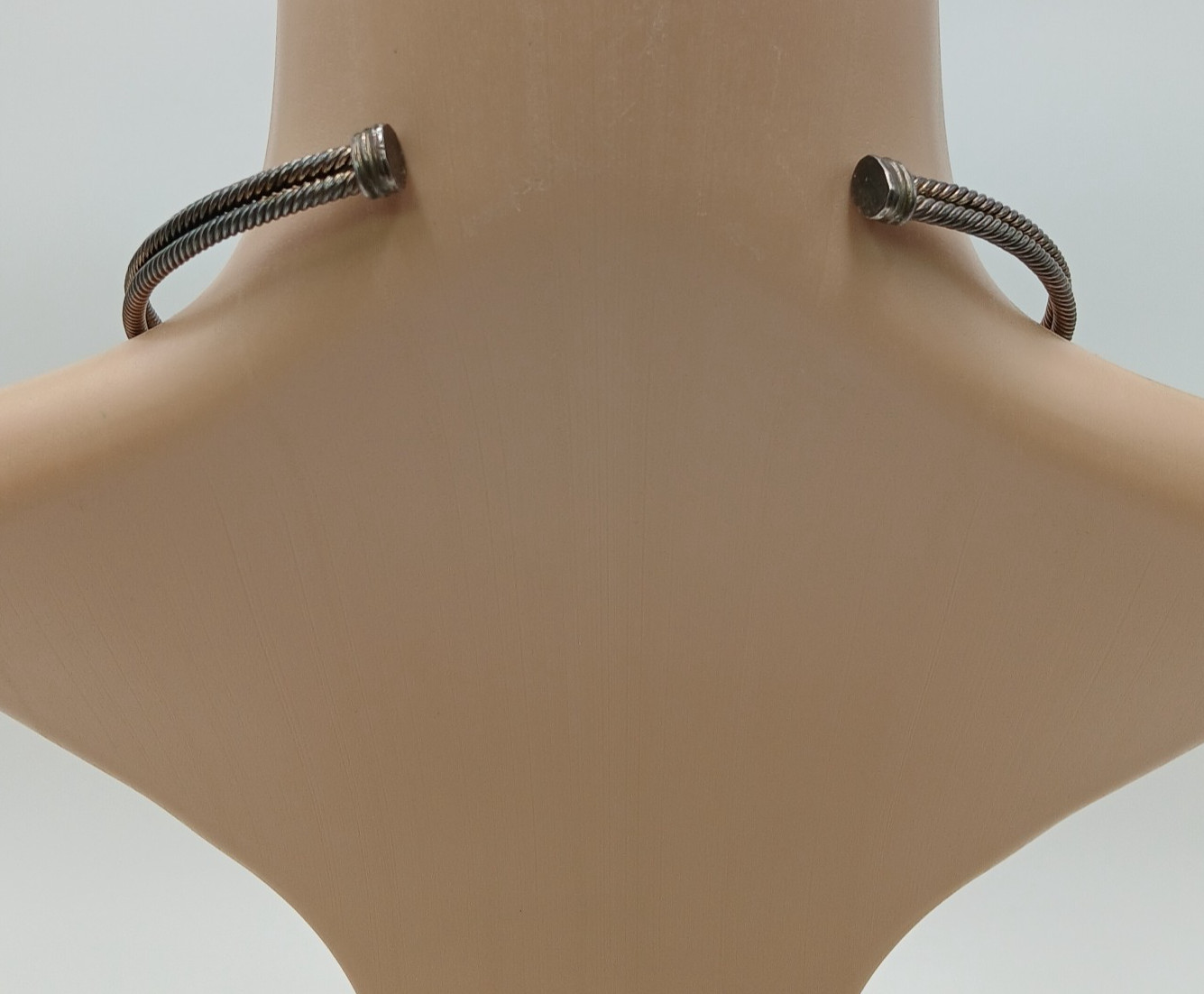 VTG 925 Taxco Mexico Heavy Cable Choker Necklace 61g Two Tone Accent End Caps