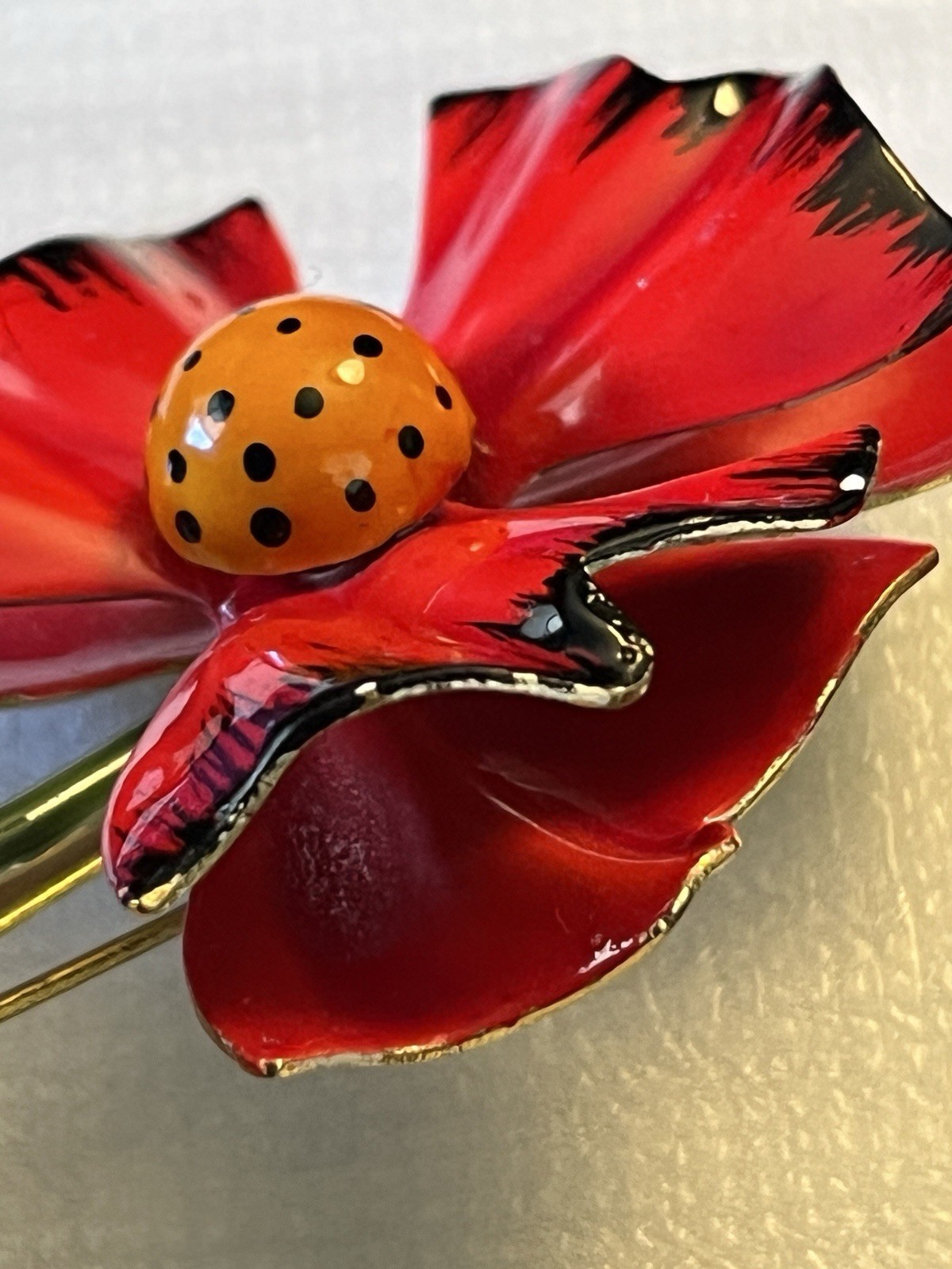 Vintage Original by Robert Enamel Red Flower Brooch Pin Signed Designer 1960’s