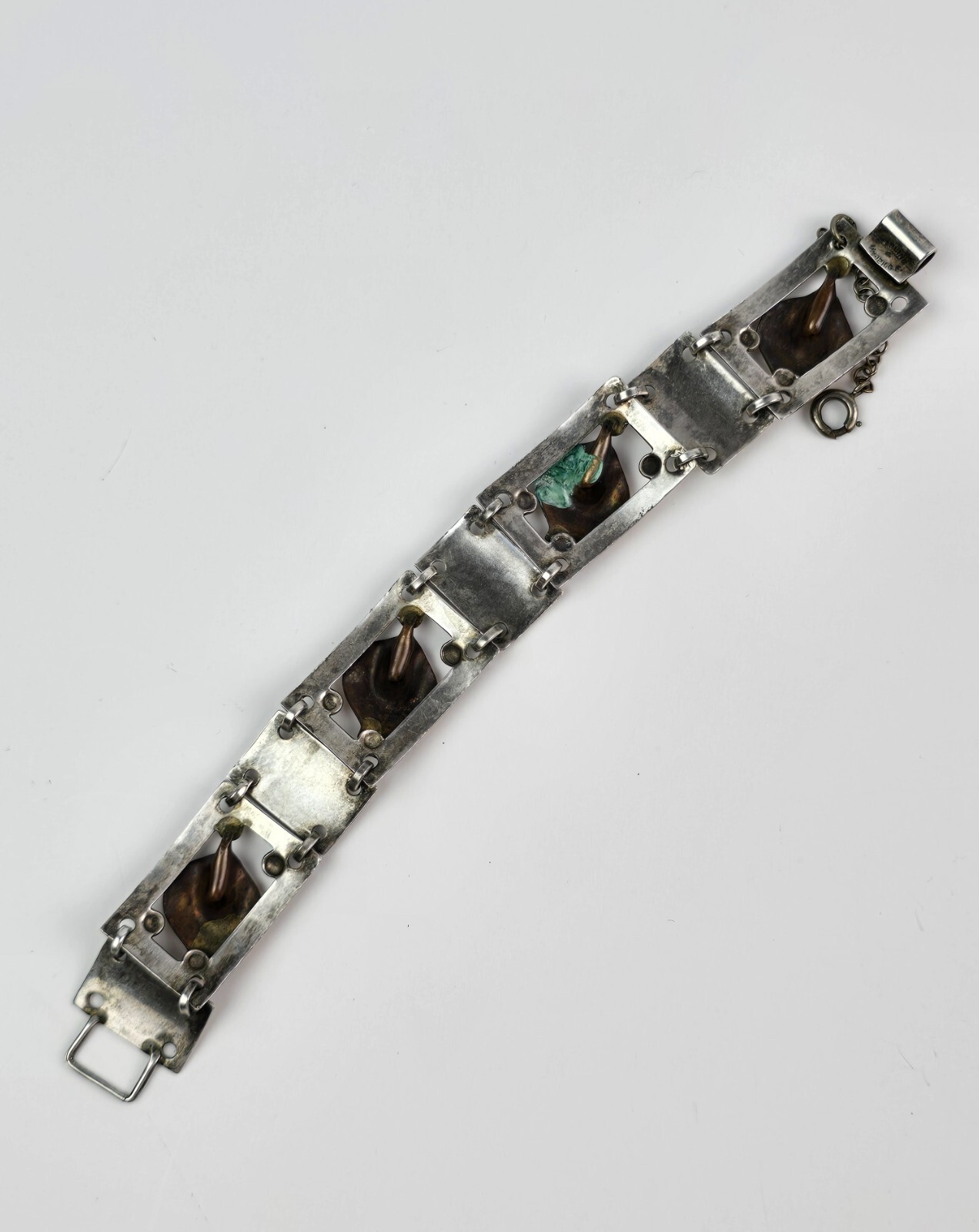 Vintage Sterling Silver & Gold Filled Flower Bud Square Link Bracelet 6.75″