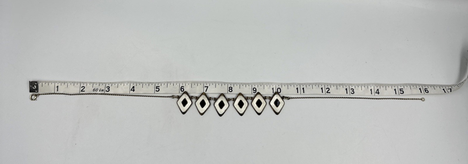 Vtg Albert Scharning Necklace Sterling Silver White Black Enamel MCM Norway 16″
