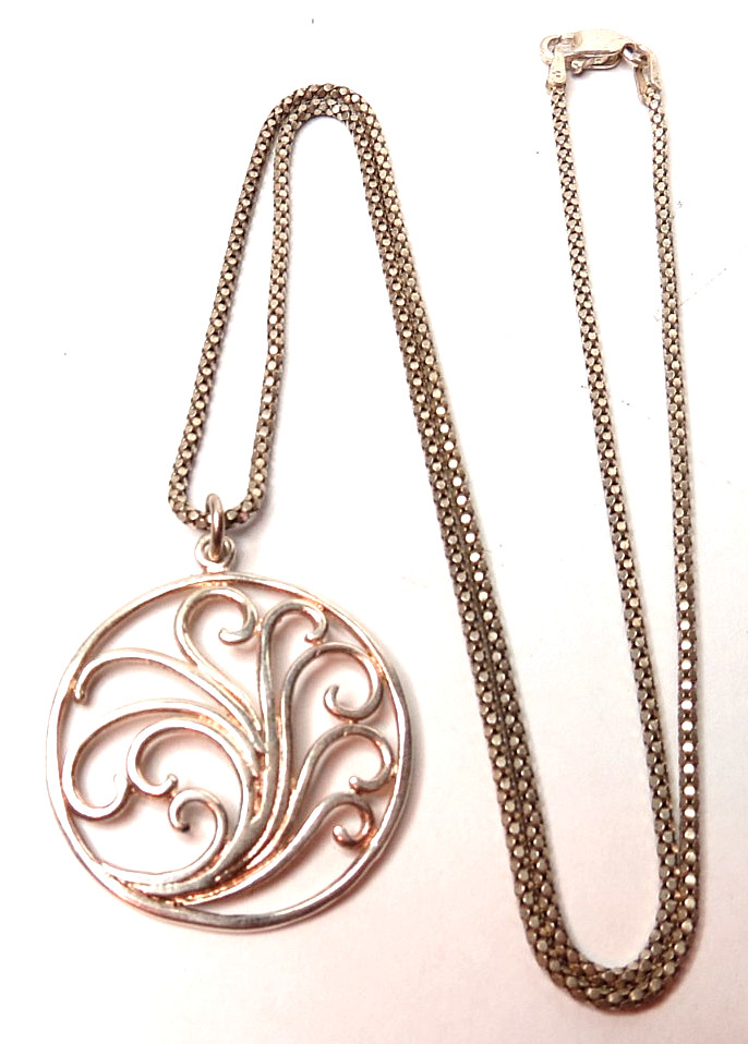 VTG FLOWER 925 STERLING SILVER NECKLACE CHAIN 20″ & 29MM PENDANT 7 GRAMS