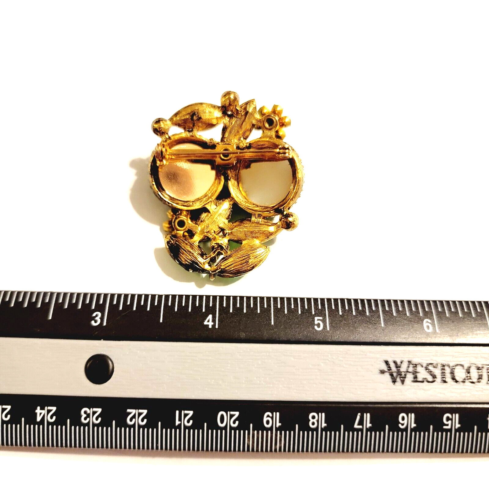 Vintage Large Gripoix Rhinestone Brooch Pin, Green Glass Floral Mogul Jewelry