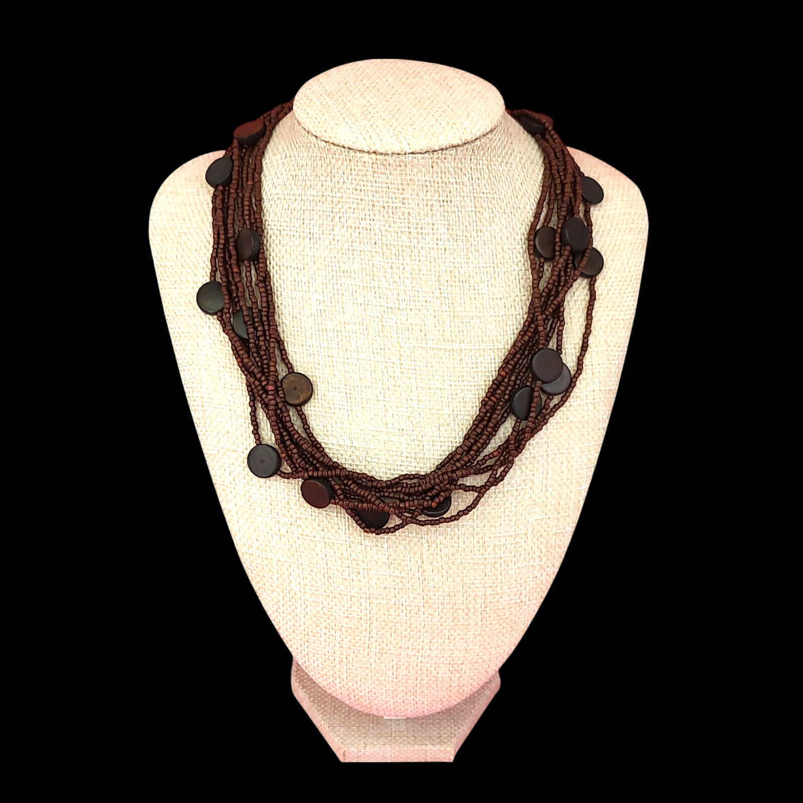 VTG NY Chunky Boho Multi-strand Beaded Earthy Natural Festival Necklace