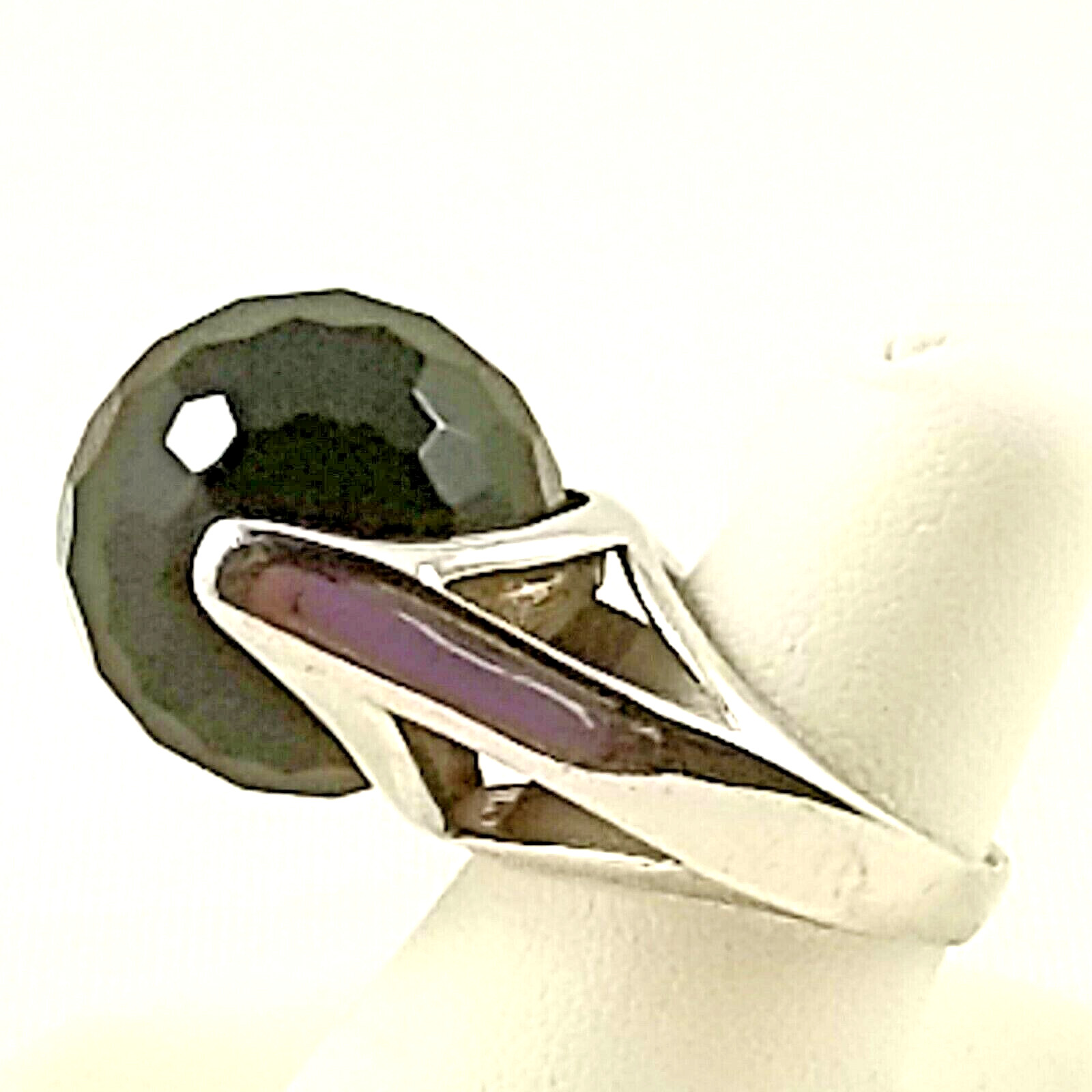 Reeb Sterling Italian 925 Faceted Onyx Mod Sphere Ring Tension Set Open Side