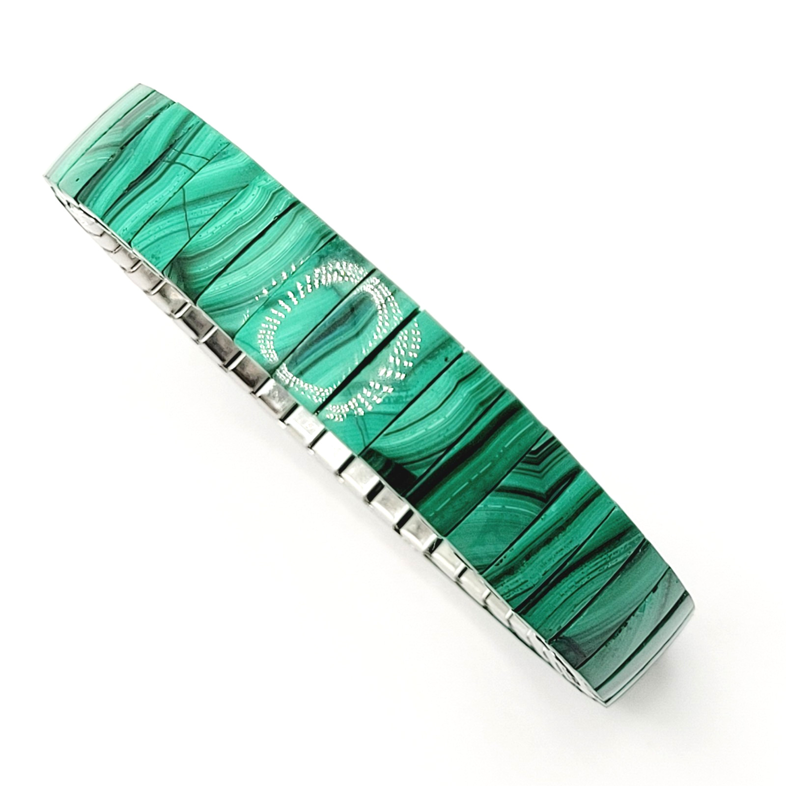 Malachite Stone Green Veneer Panel Stainless Steel Expanding Vintage Bracelet