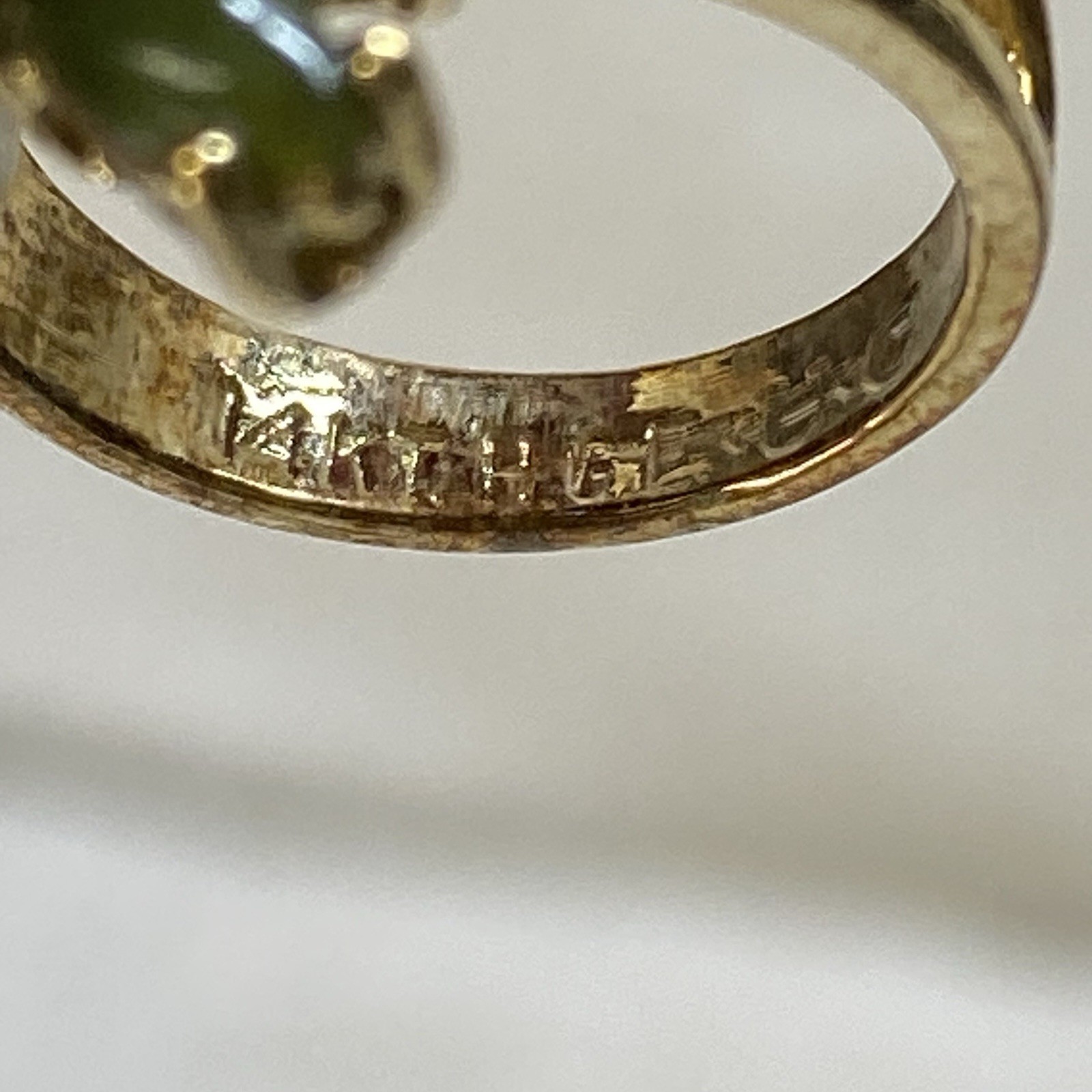 Antique/Vintage Designer 14 Kt. HGE Yellow Gold & Jade 5-Stone Ring Size 5