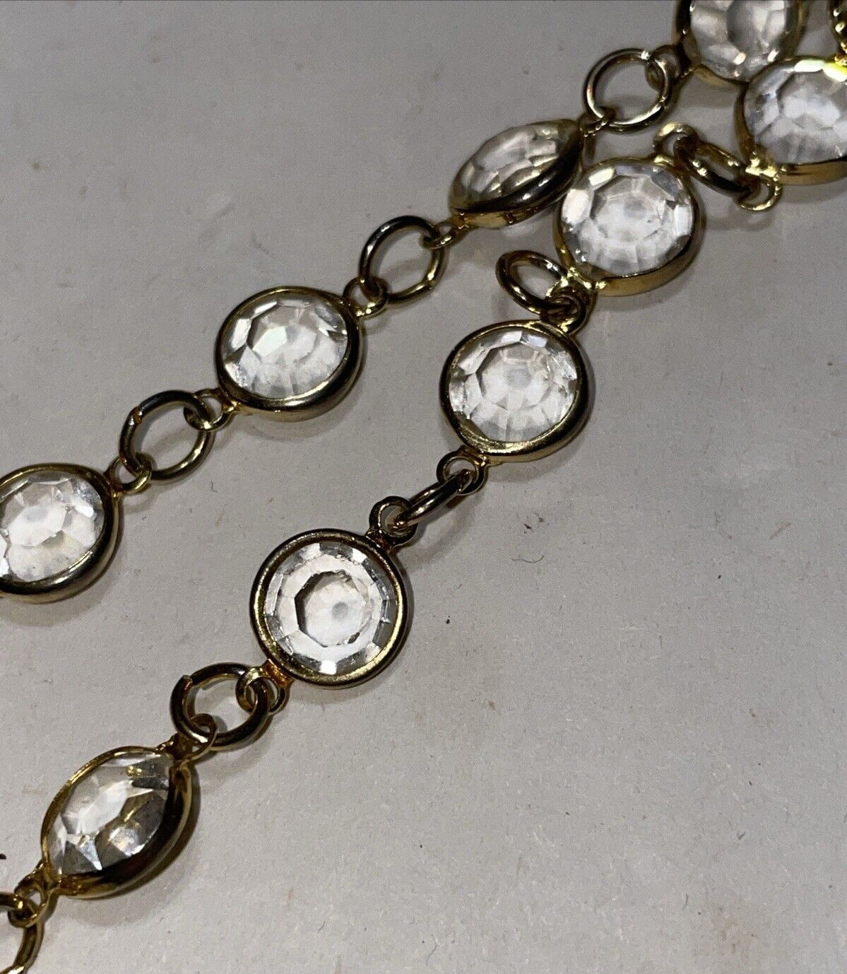 Vintage Signed Rafaelian Austrian Crystal Bezel Gold Tone Chain Necklace USA