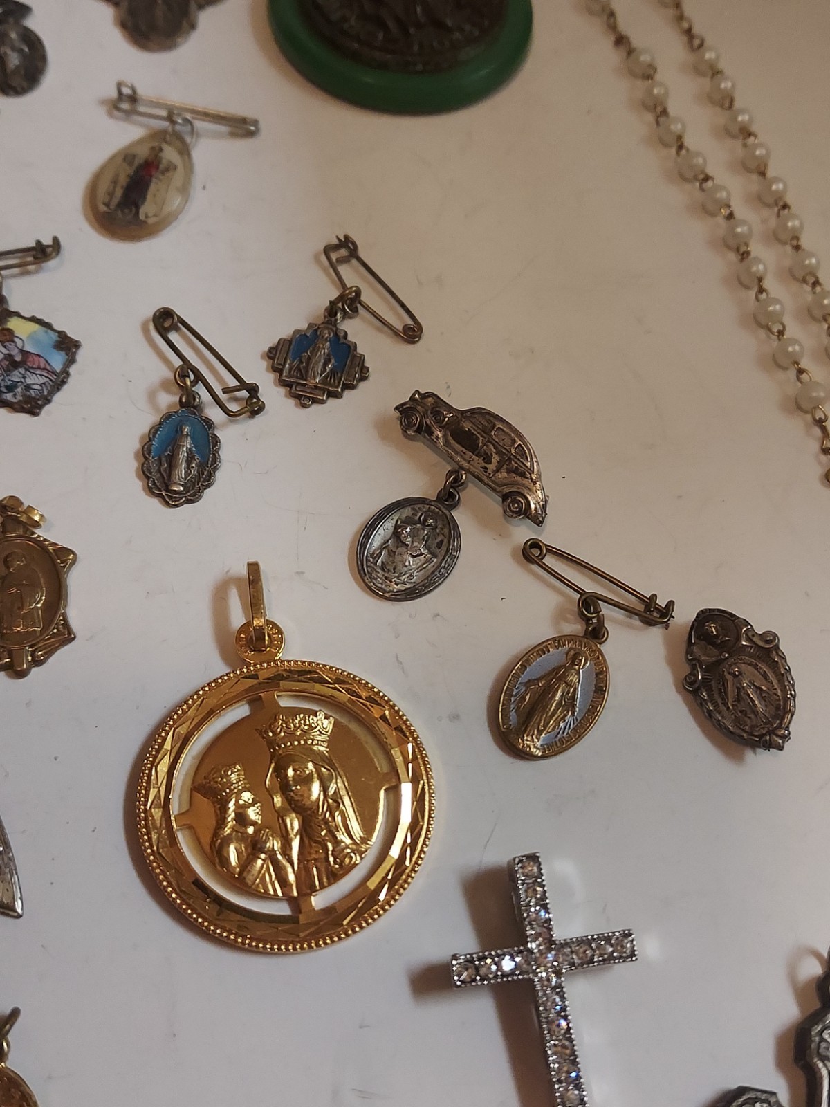 Huge Religious Lot Cross Rosary Beads Small Silver Pin Charms Mixed Lot 40 Pcs.