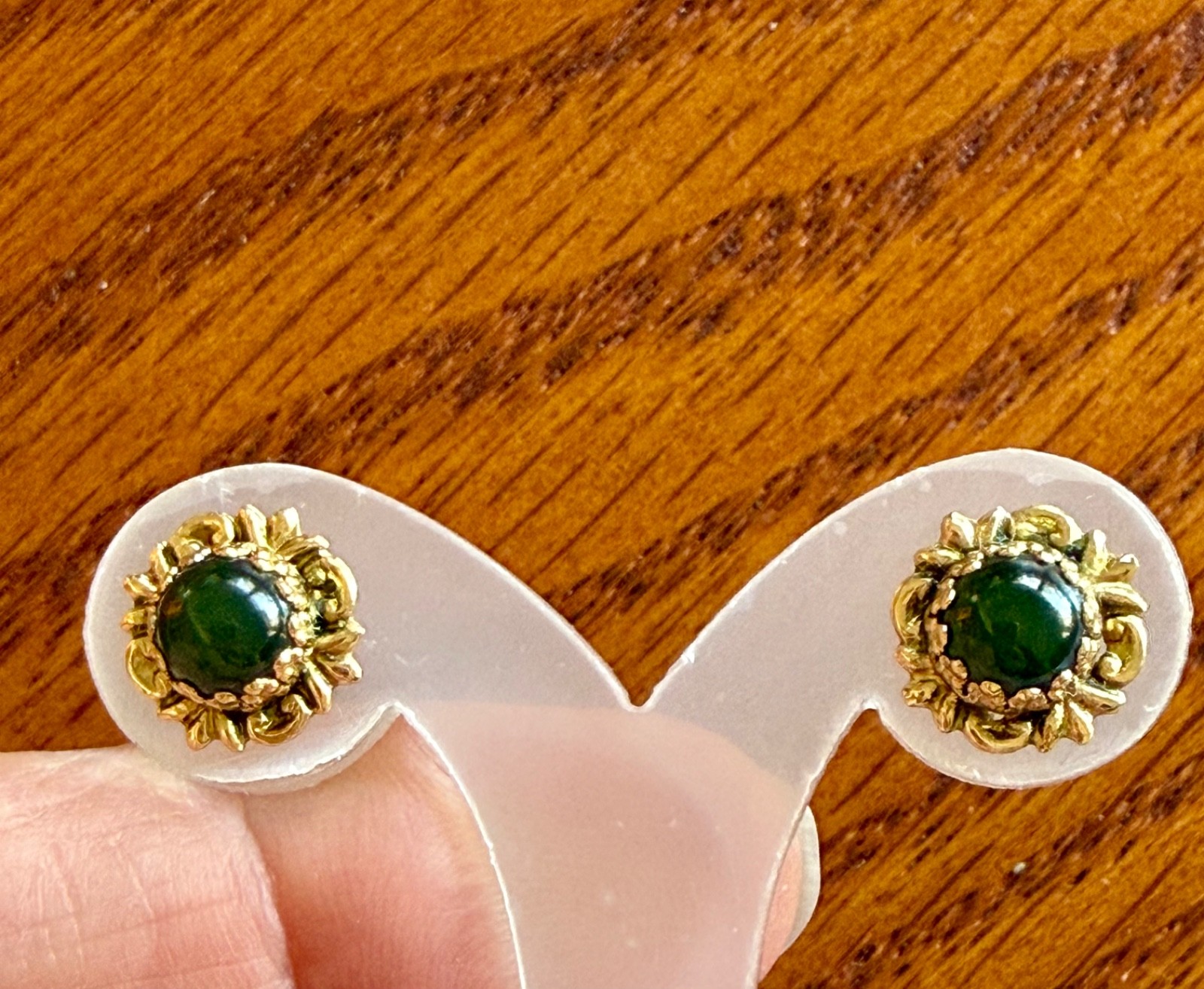 Dark green jade gold-filled? vintage earrings