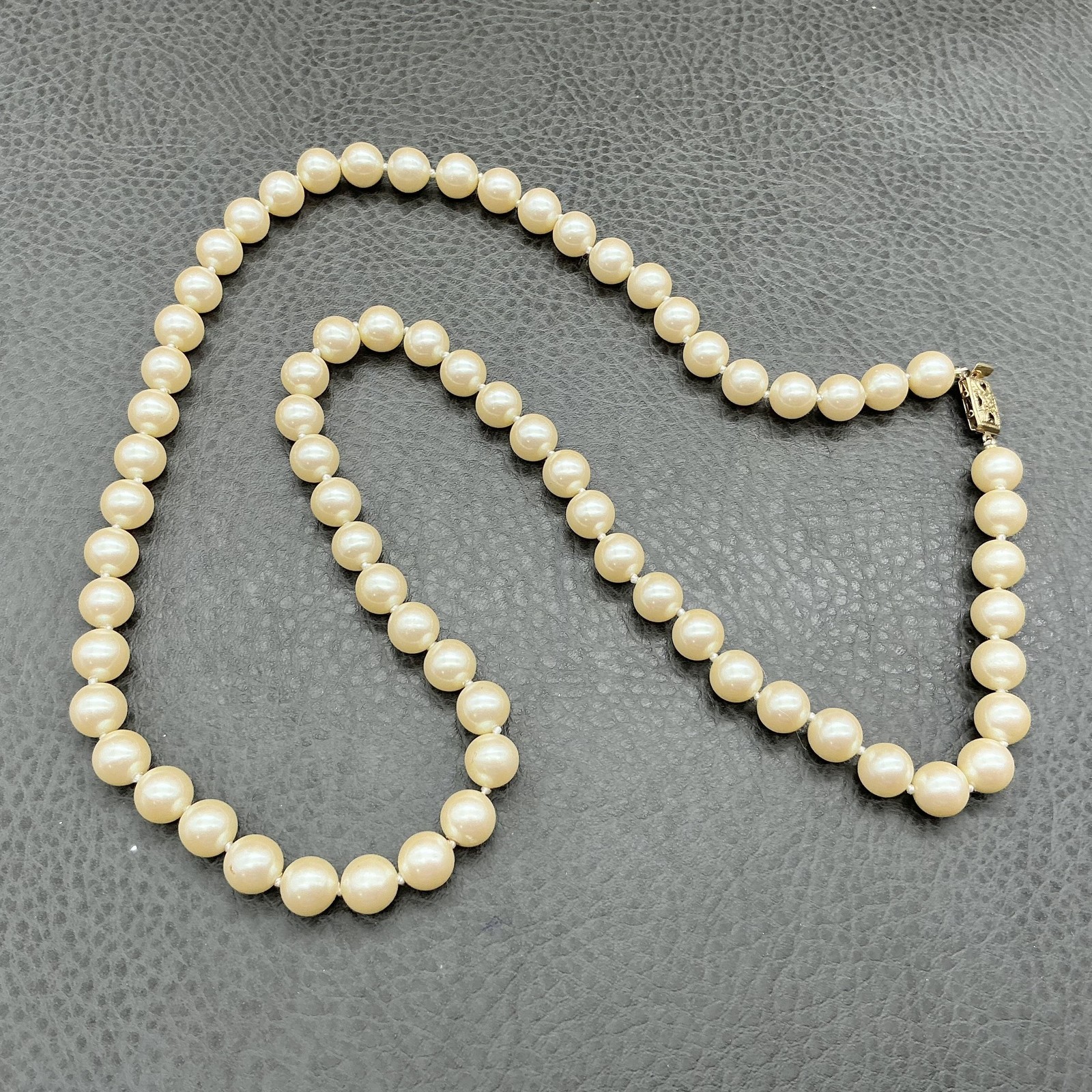 Vintage Monet Faux Pearl Beaded Necklace Gold Tone Knotted Ivory Strand 24 Inch