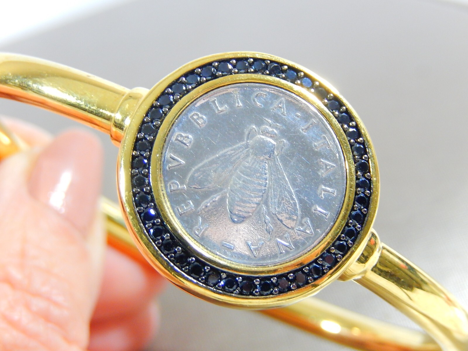 HSN BELLEZZA “BEE” LIRA COIN .76ctw SPINEL GP BRONZE BANGLE BRACELET