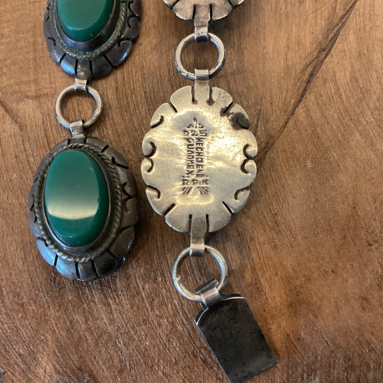 Vintage Mexican Sterling Silver With Green Onyx Stamped “Hecho En Mex”