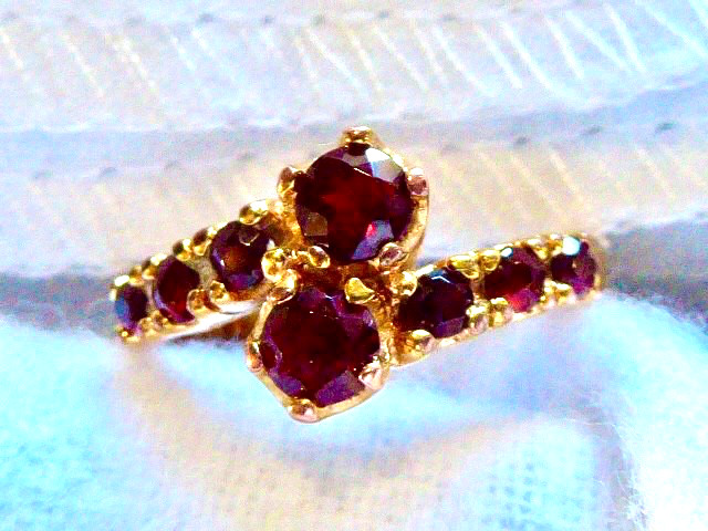 VINTAGE STERLING SILVER GOLD VERMEIL FACETED GARNET CLUSTER RING SIZE 7.5 RING