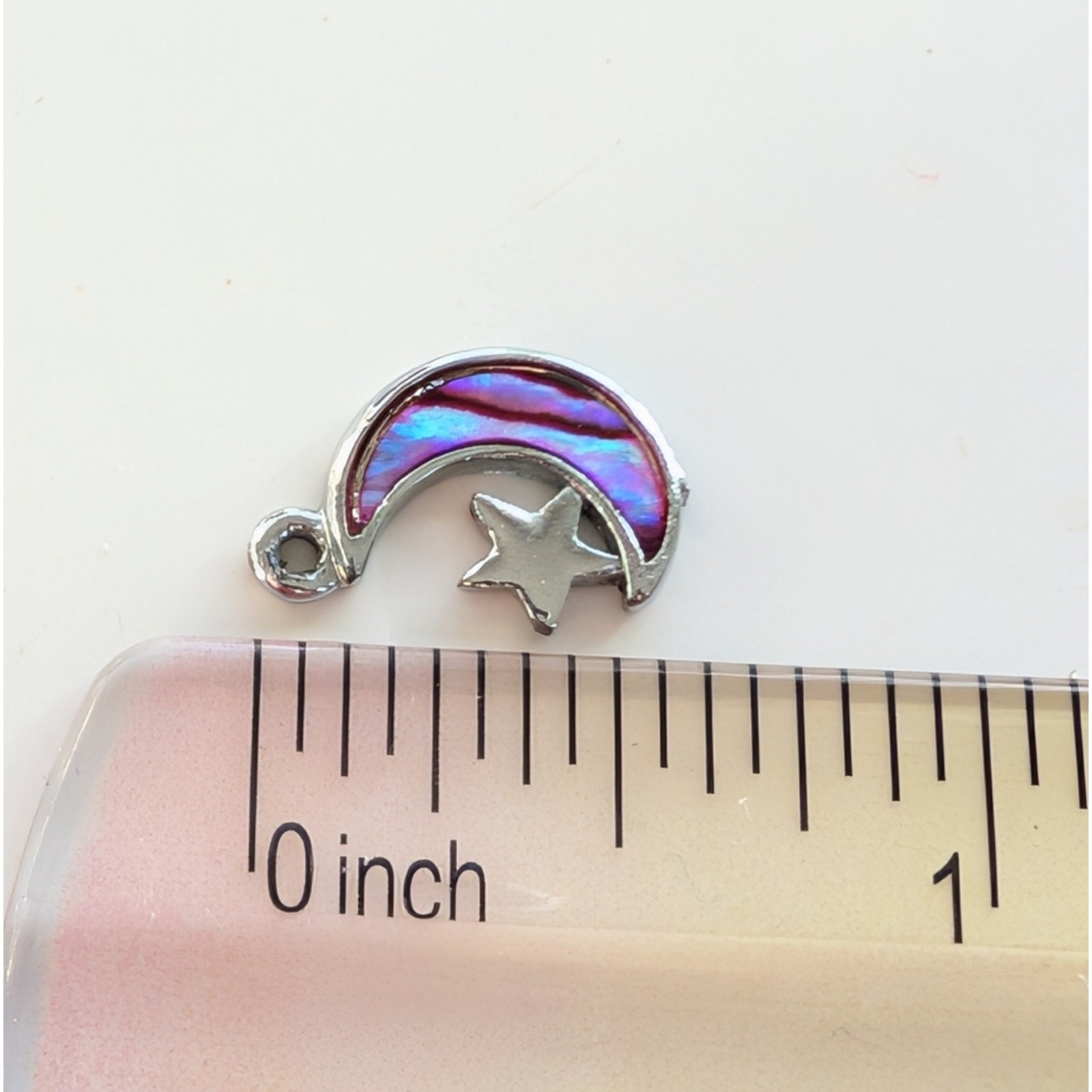Vintage Y2K Silver Tone Celestial Moon Star Dyed Abalone Shell Inlay Mini Charm