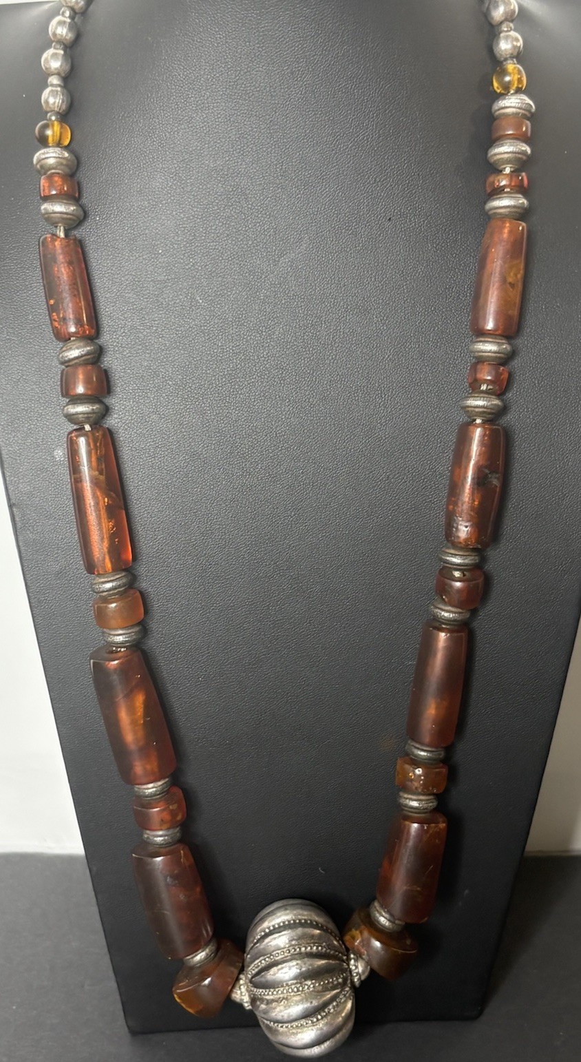 vintage Statement Necklace sterling silver 925 Sign Artisan Large Amber Runway