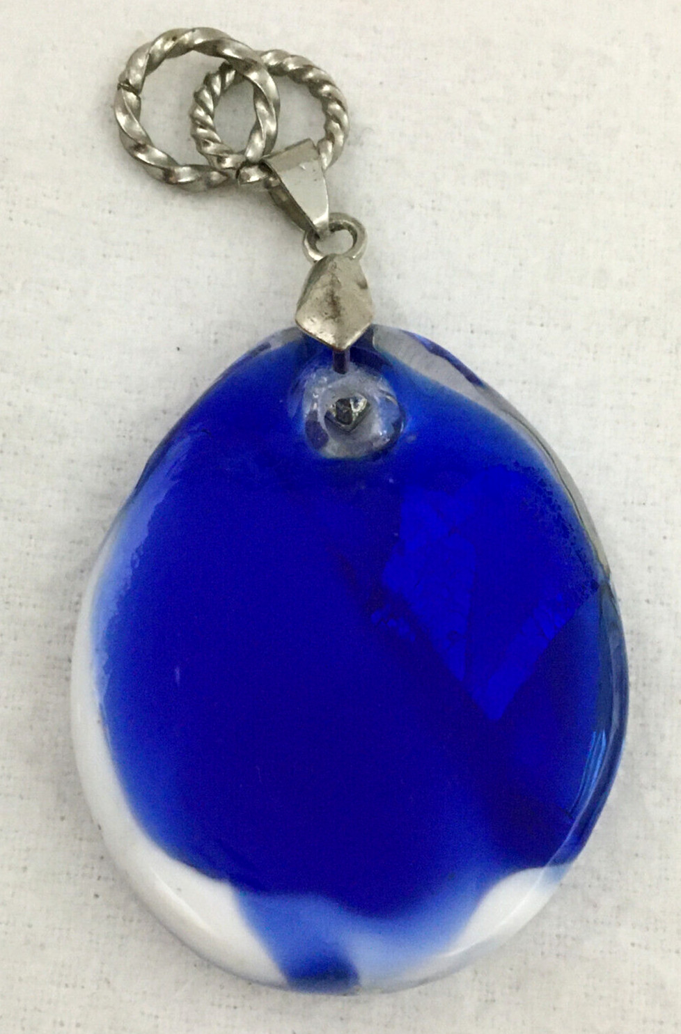 Lot of 3 Abstract Art Glass Pendants Modern Unique Blue White Foil Clear 3D