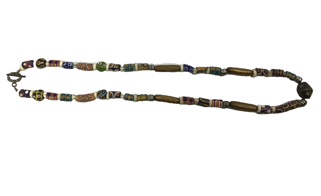 Ceramic Wood Hand Painted Vintage Boho Art 13 inch Necklace