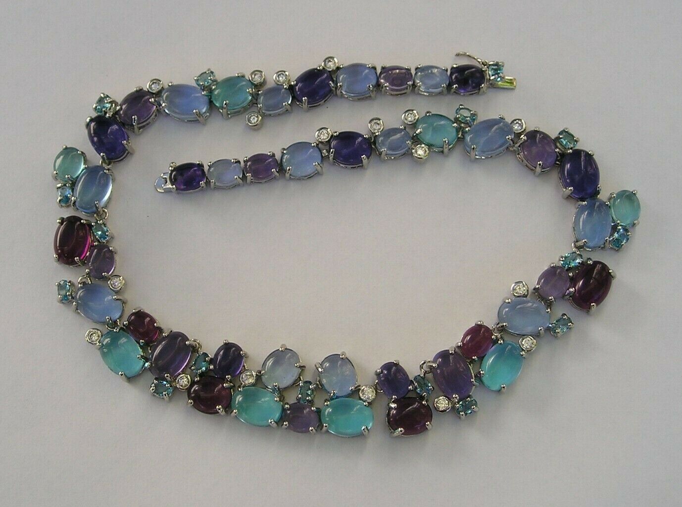 Stunning Vintage Purple Blue Glass Cabochon Open Back Statement Necklace