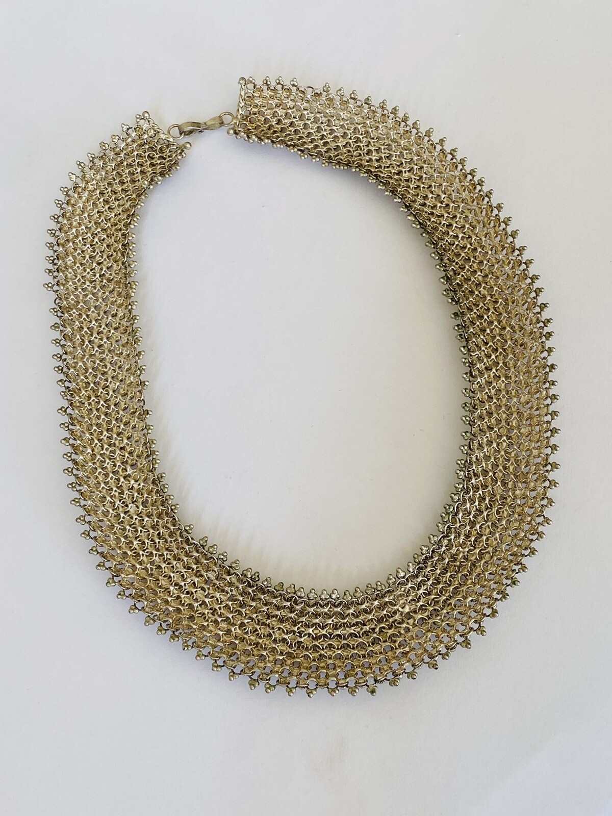 Heavy Vintage Sterling Silver Etruscan Cannetille Choker Link Necklace 95-Grams
