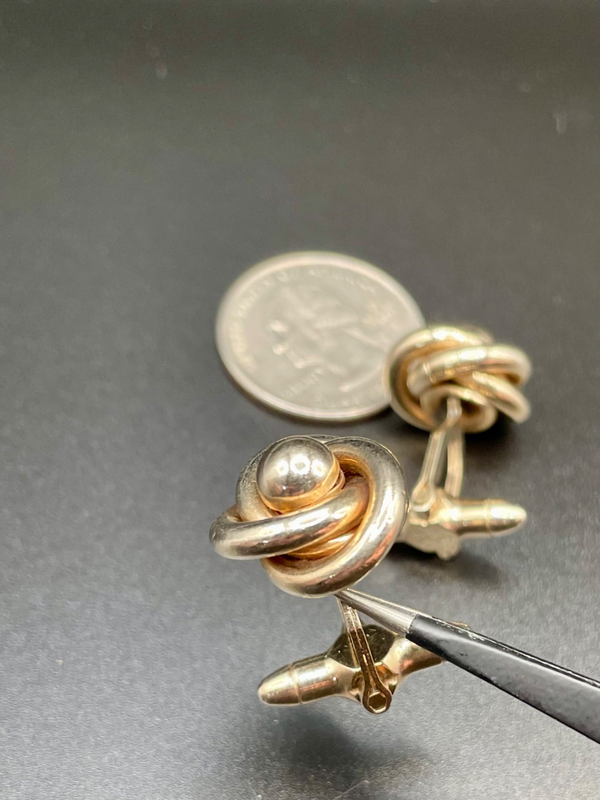 Vintage Two Tone Love Knot Cufflinks Silver and Gold Tone Geometric