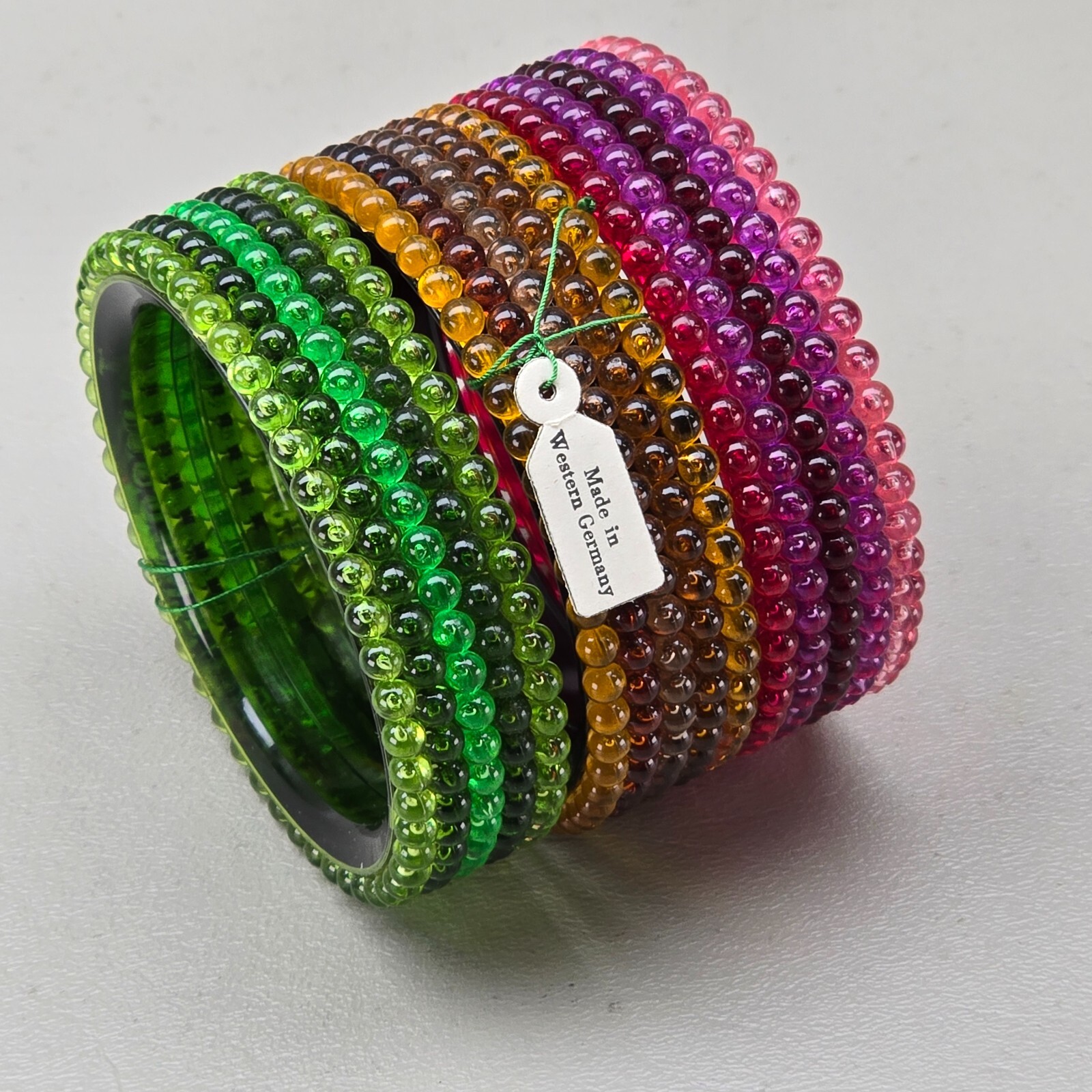 Vintage Acrylic Bangle Bracelet Lot West Germany Red Green Yellow Size 8