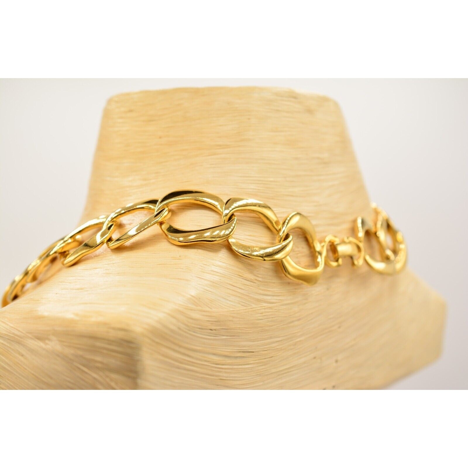 Vintage Linked Chain Gold Tone Metallic Chunky Shiny Yellow 1980s BinL