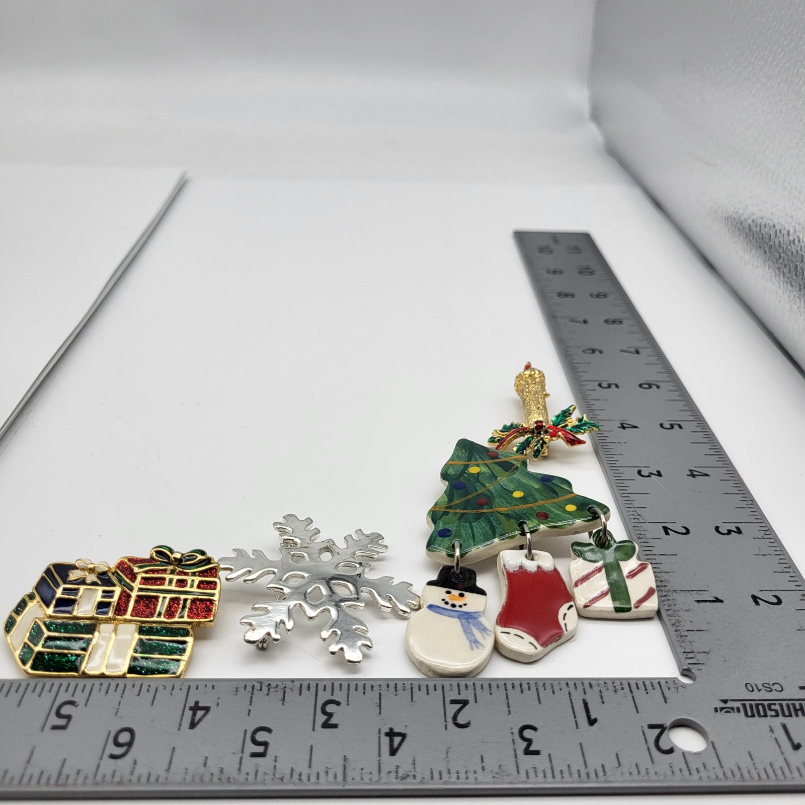 Christmas Brooch Pin Lot Vintage Collection Enamel Ceramic Tree Snowflake