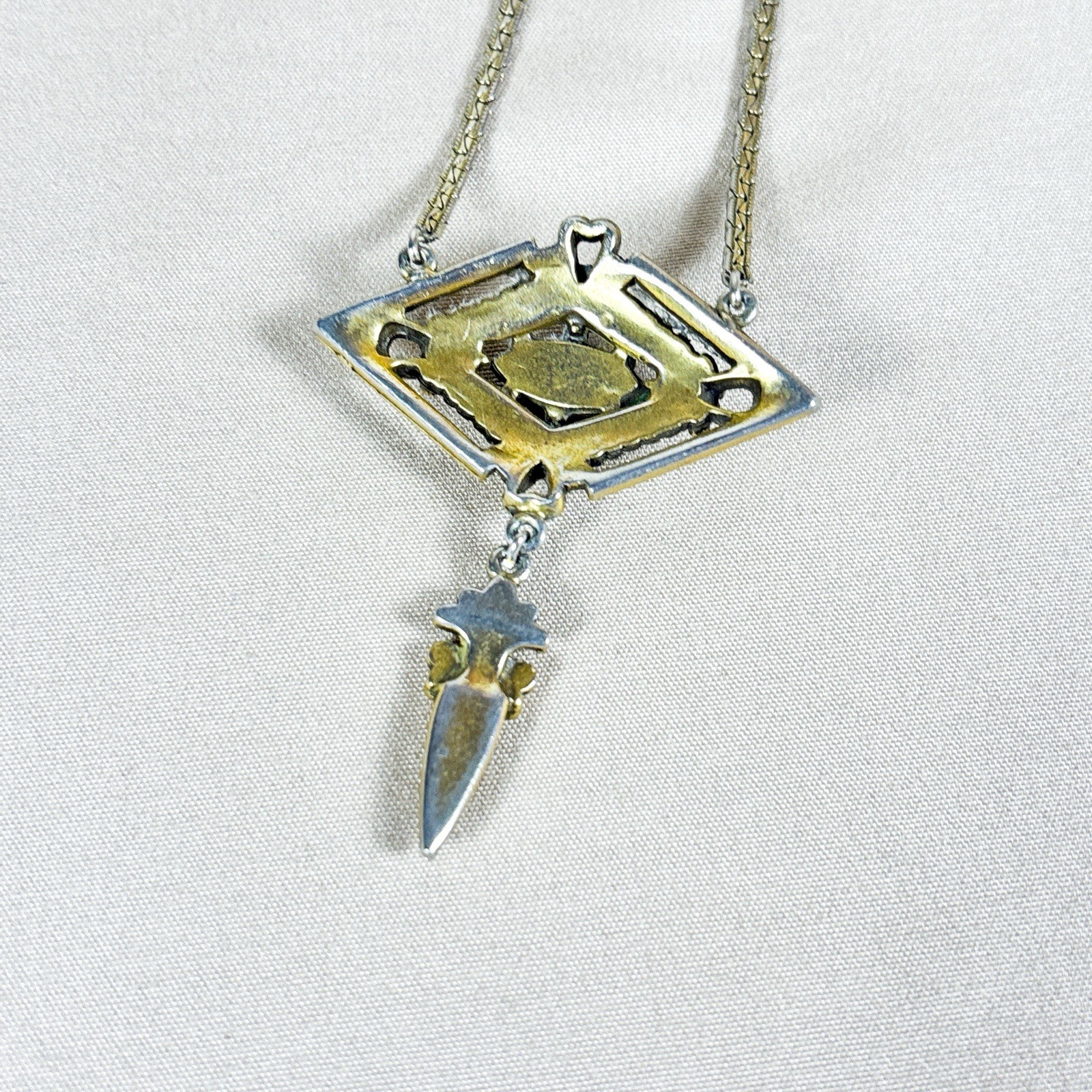 Vintage Art Deco Revival Flux Stone Lavalier Choker Necklace 15in C17