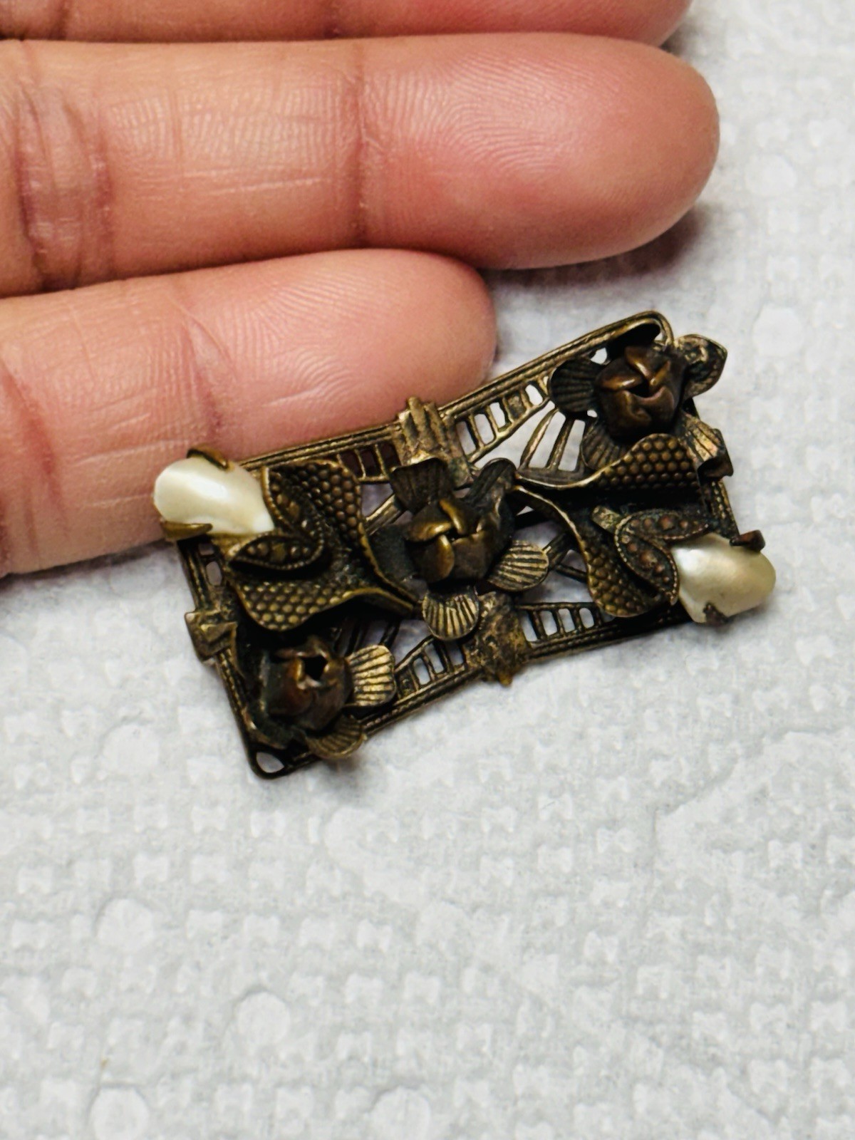 Vtg Unmarked Antique Victorian Floral Baroque Pearl Edwardian Mini Brooch Pin