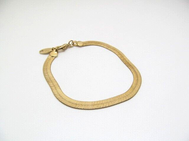 Vintage American Showcase Gold Tone Herringbone 5mm Chain Bracelet 7.25 In