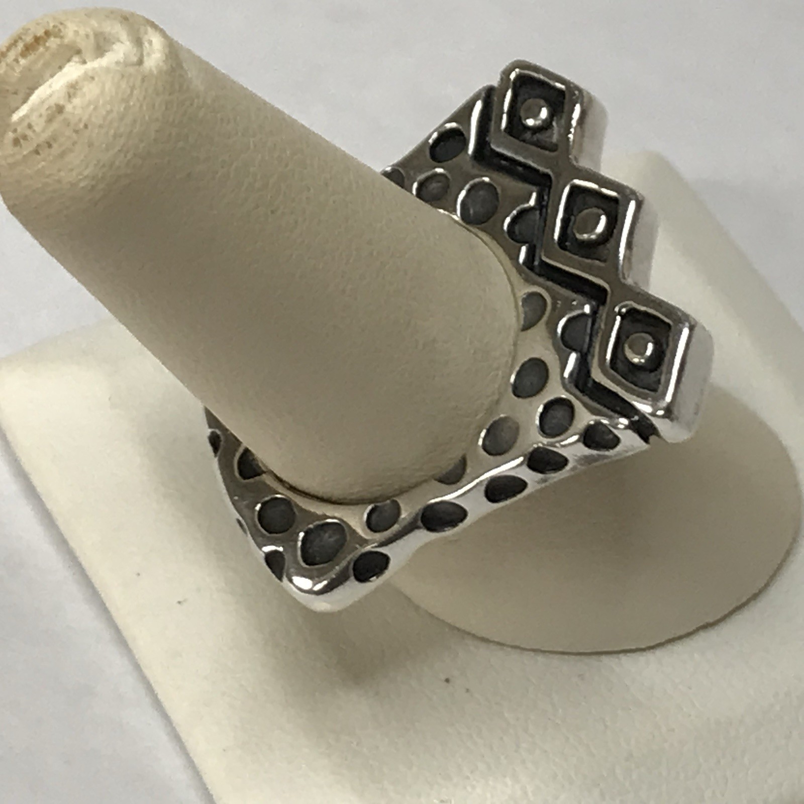 Dian Malouf Sterling Silver Zig Zag Dots Flat Ring Size 7.5 11.05g