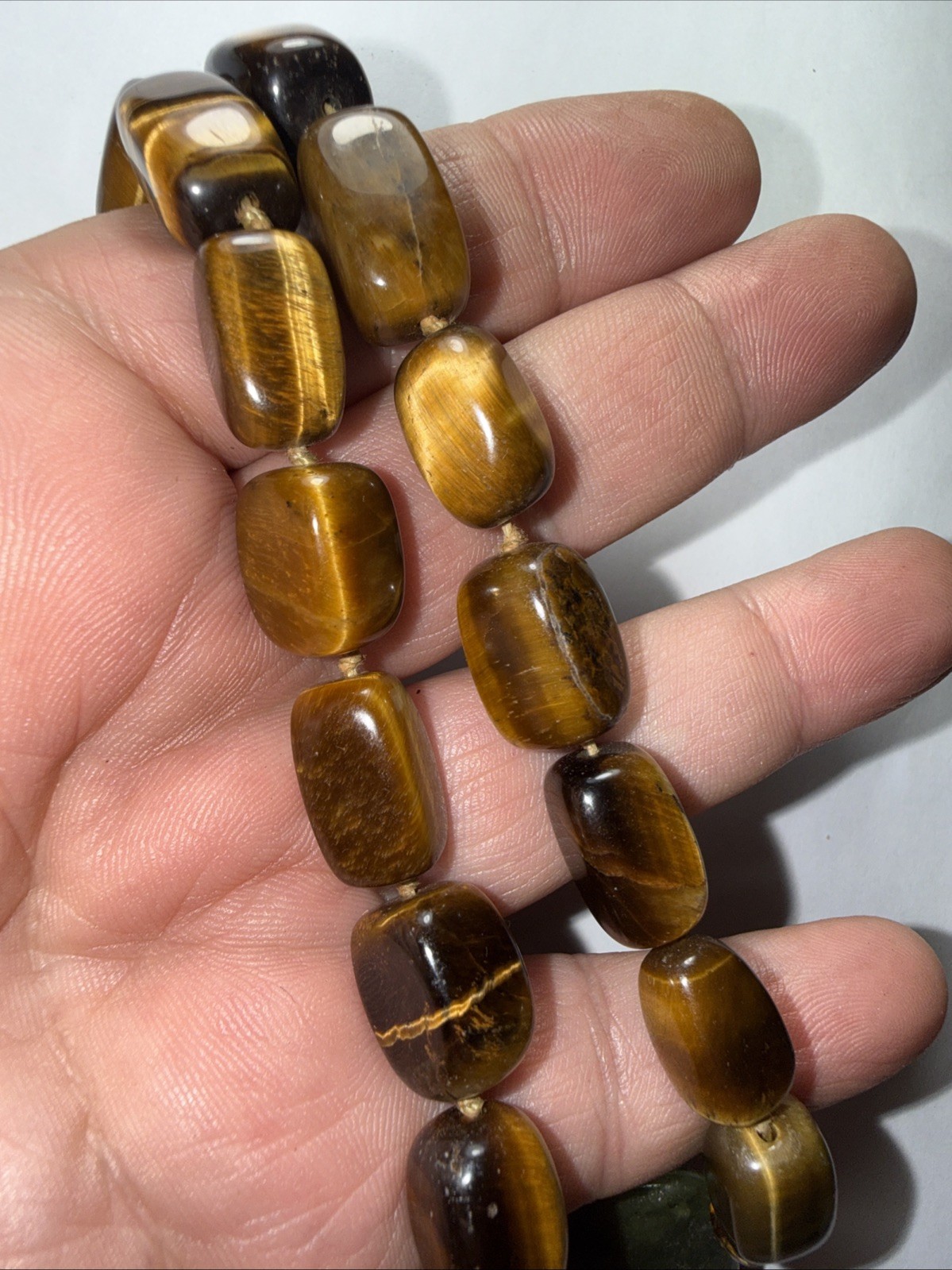 Necklace Big Jade Pendant Big Tigers Eye Beads Faceted Citrine Crystal 17” Old