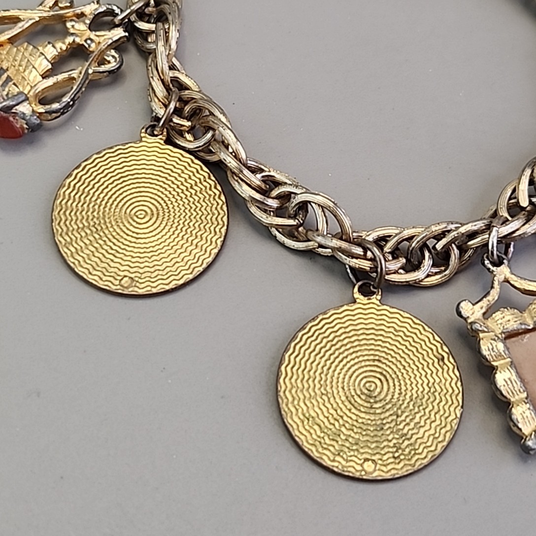 Vintage Intaglio Charm Coin Bracelet Carnelian Signet 7″ Signet Gold Tone Worn