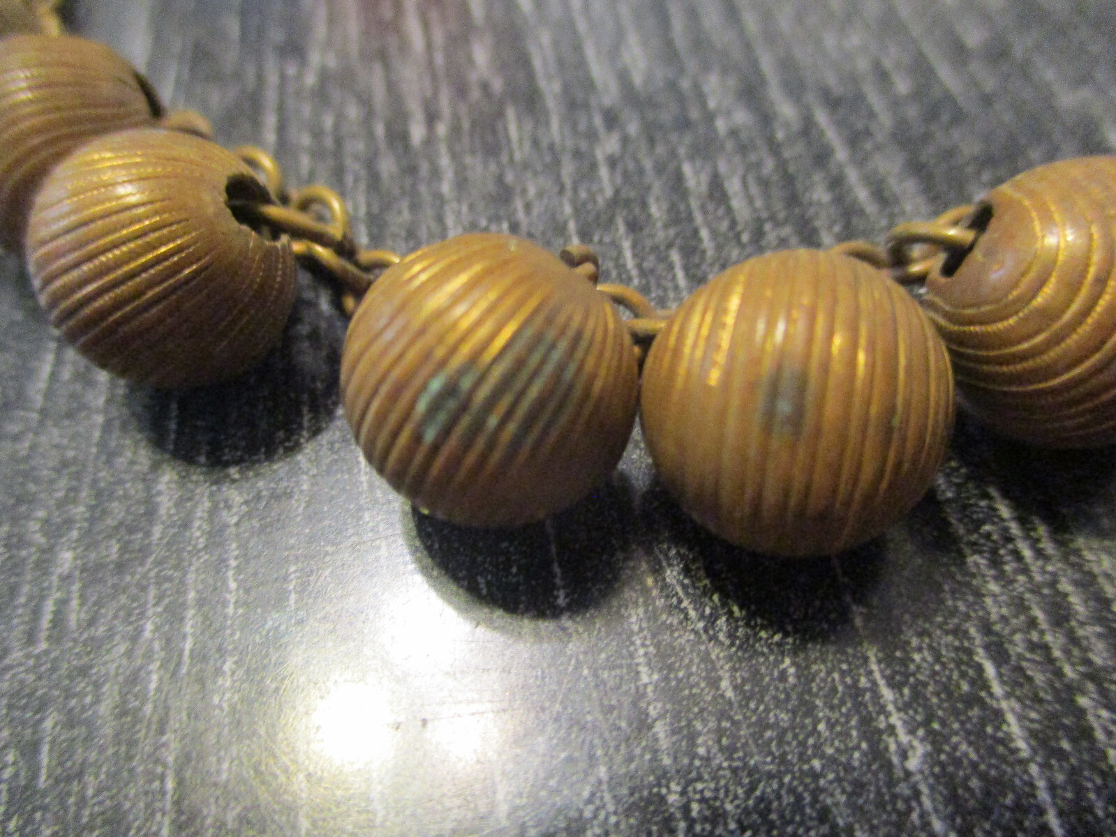 Antique Victorian Vintage Dangle Drop Brass Bead Charm Chain Choker 16″ Necklace