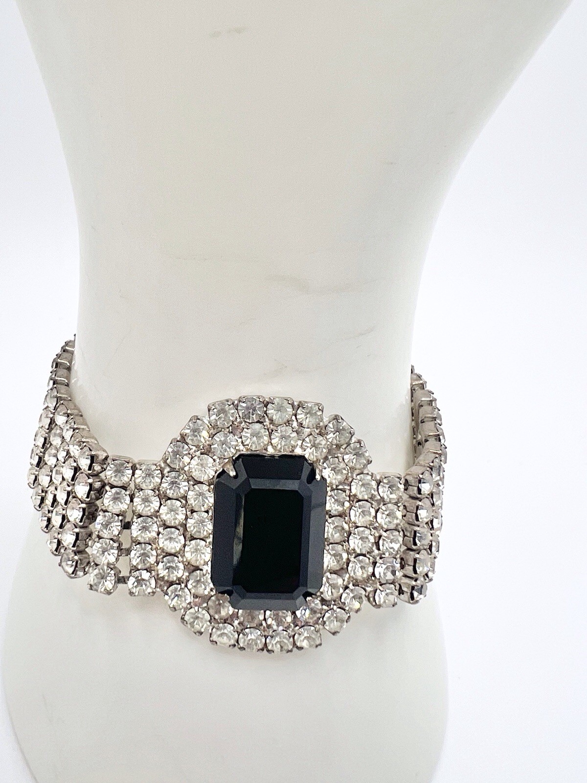 Vintage Art Deco Inspired Rhinestone Bracelet Clip Earrings Set Clear / Black