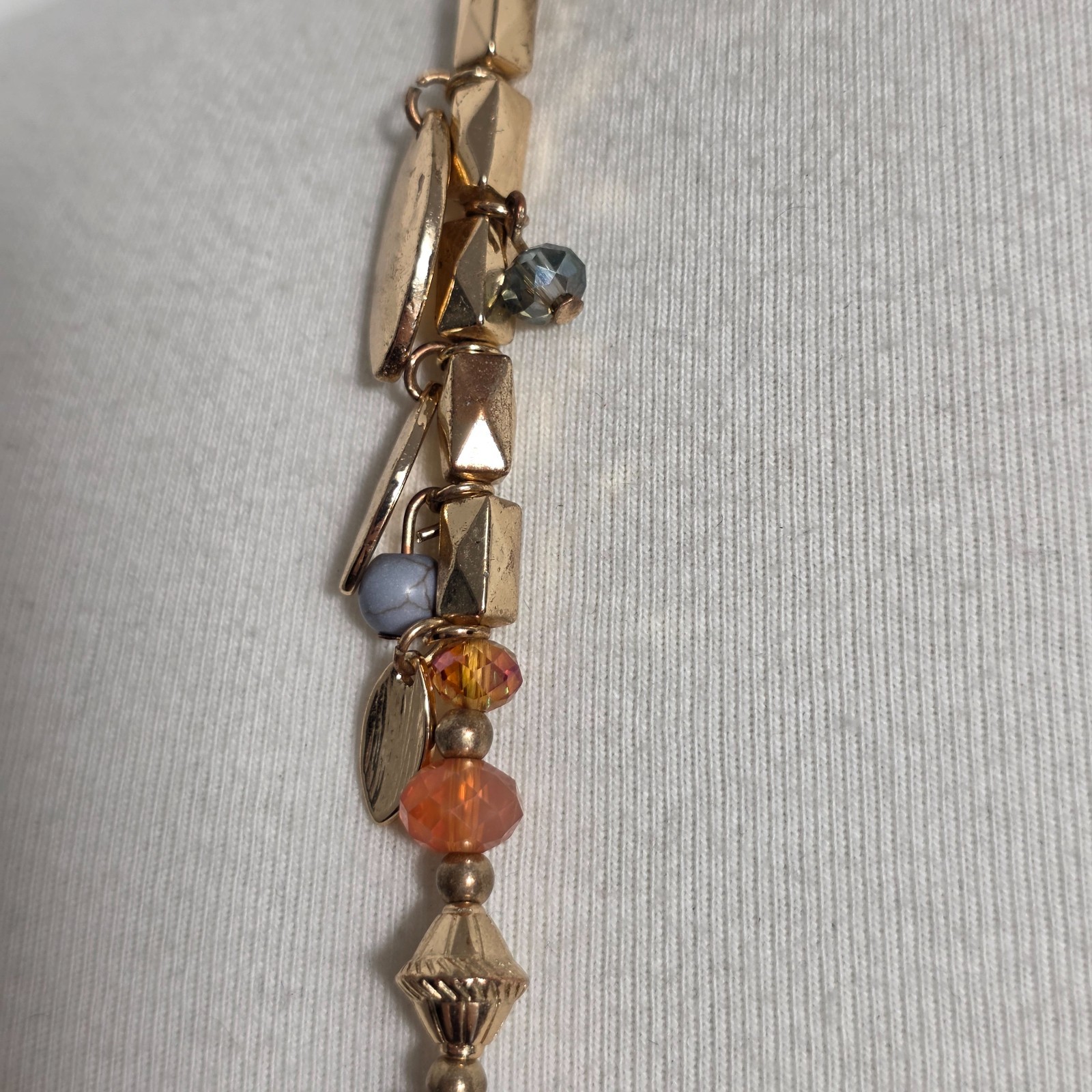 Cato Long Gold Tone Fashion Necklace Multi-Colored Beads & Leaf Charms