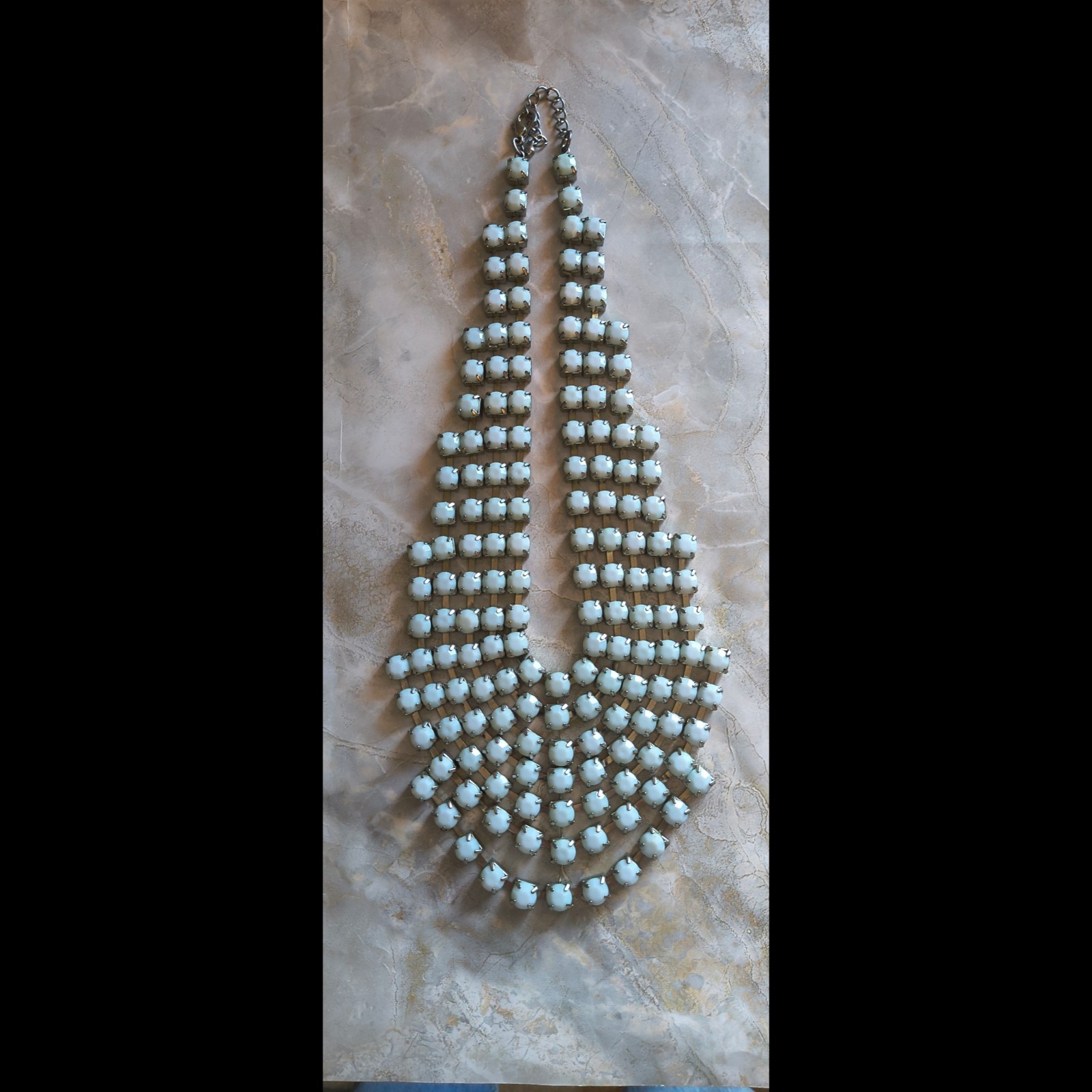 Vintage Baby Blue Chunky Multi Strand Layered Reversible Silver Tone Necklace