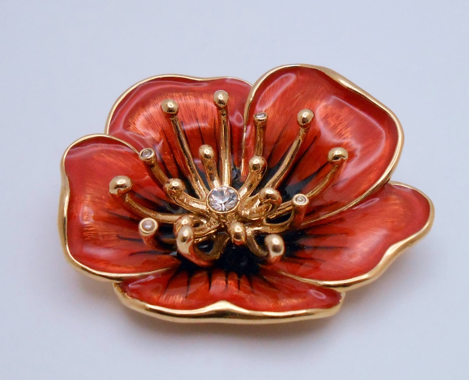 Vintage MONET Signed Burnt Orange Enamel Poppy Flower Brooch Pin J51