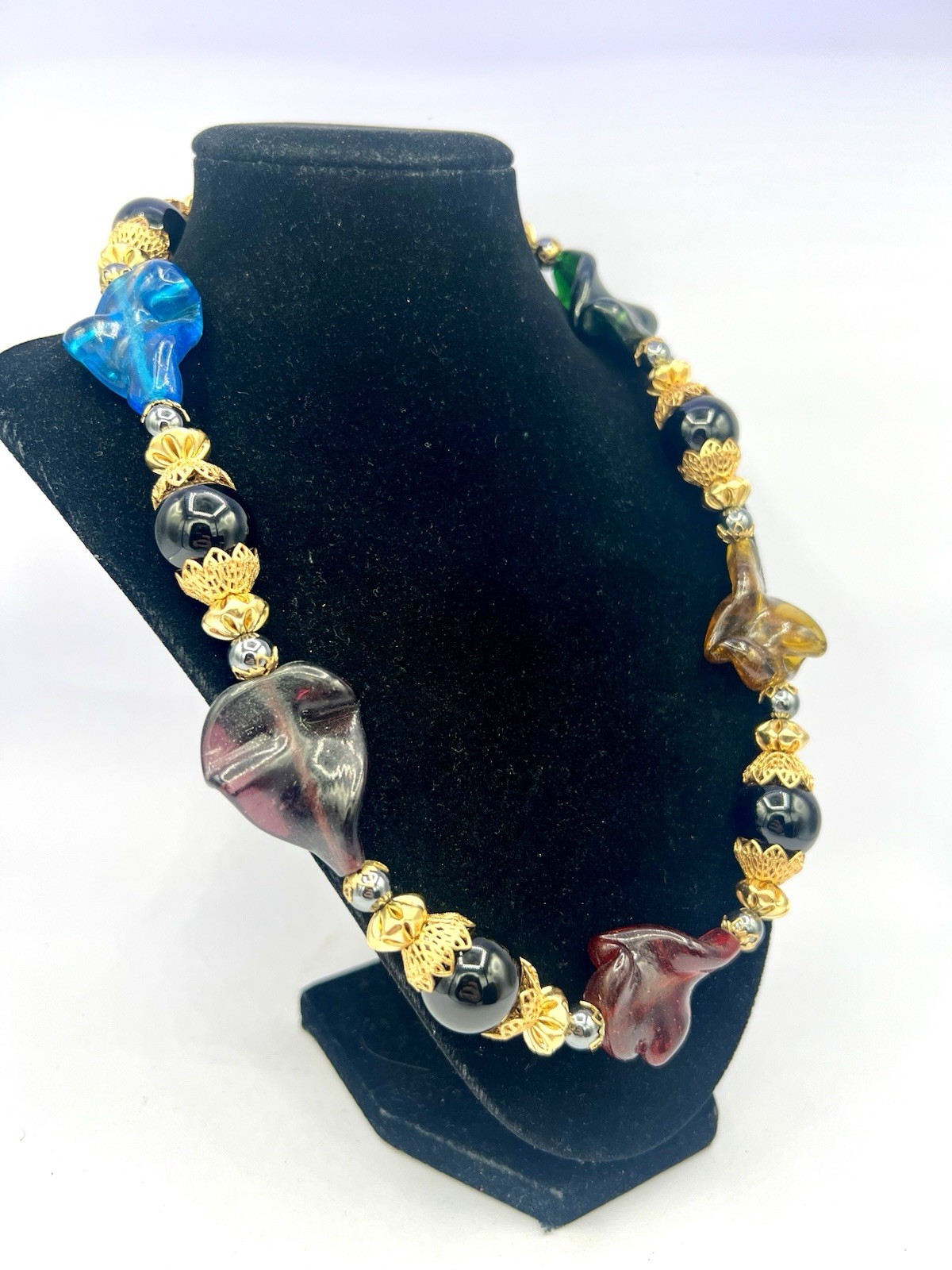 Vintage Chunky Colorful Handblown Glass Twist Necklace 16” RO-DO $200 NOS CB