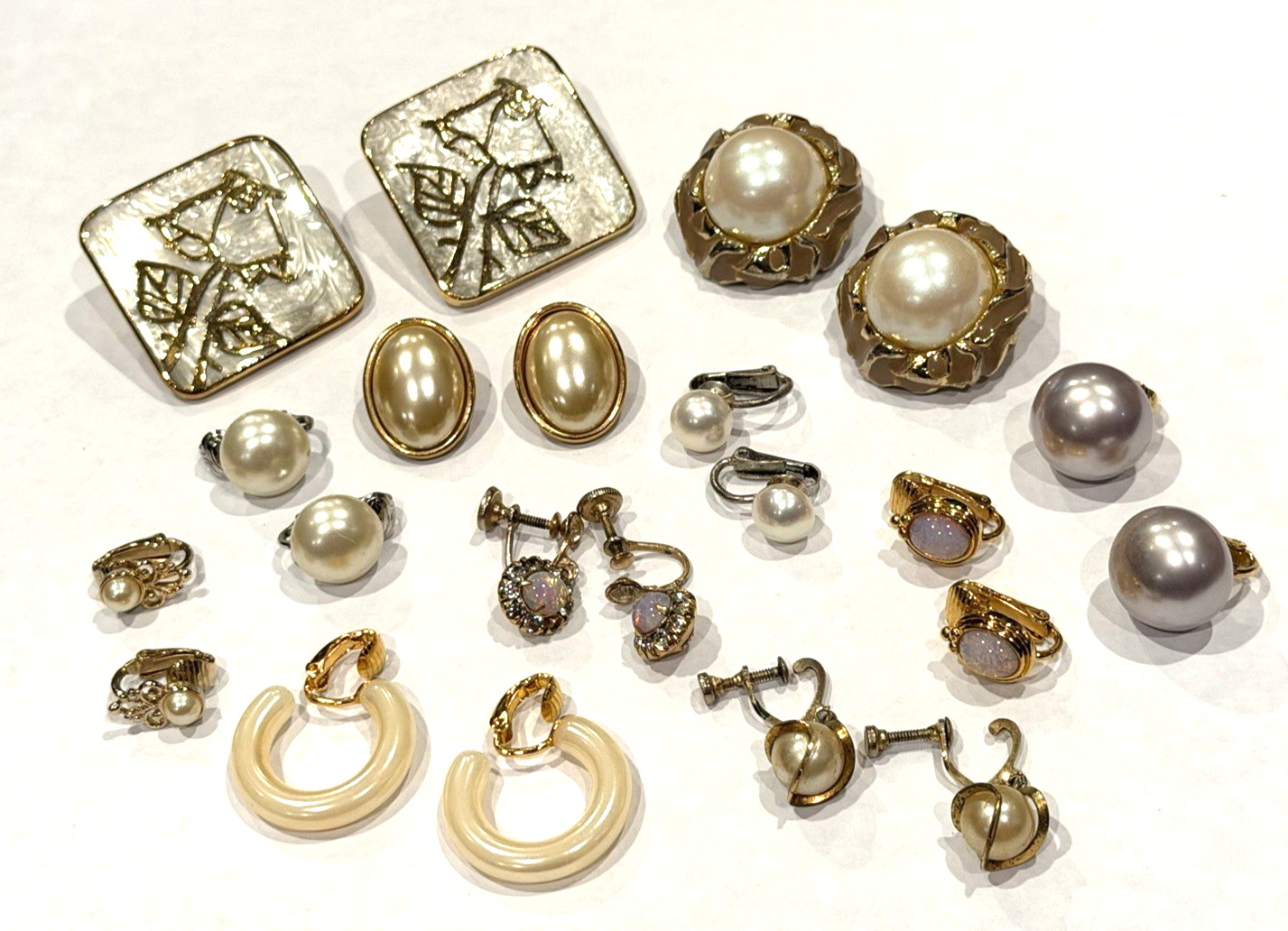 AVON SARAH COVENTRY STANNARD ABALONE FAUX PEARL OPAL GOLD CLIP POST EARRINGS LOT