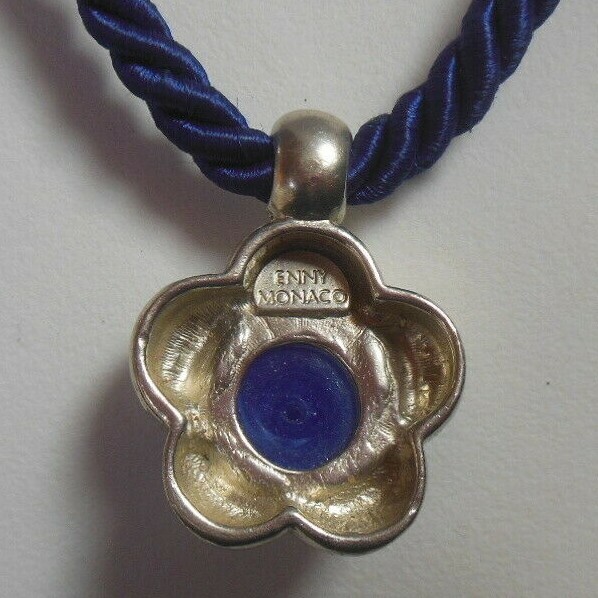 Vintage Signed Enny Monaco Blue Pendant Necklace 17.5″ Made in Italy