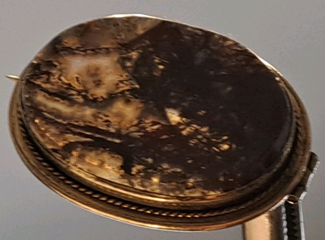Antique Gold-Plated Blood Agate Translucent Pendant Pin Circa 1900