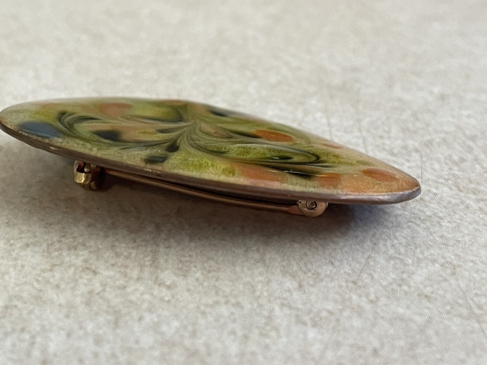 Enamel Brooch Vintage Orange Green 60s 70s 80s Swirls