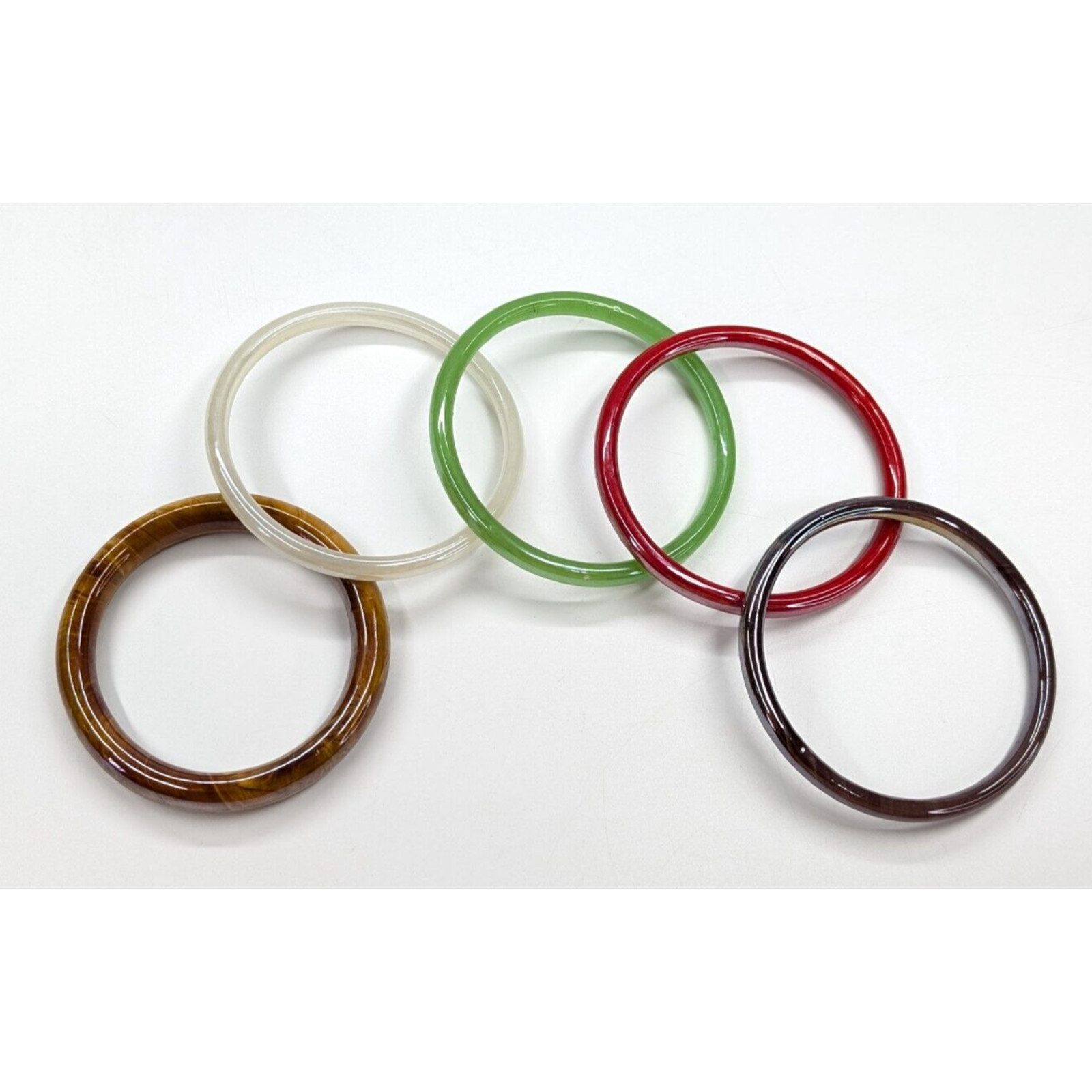 VTG Multicolor Iridescent Glass Purple Red Green Lot of Five Bangle Bracelets