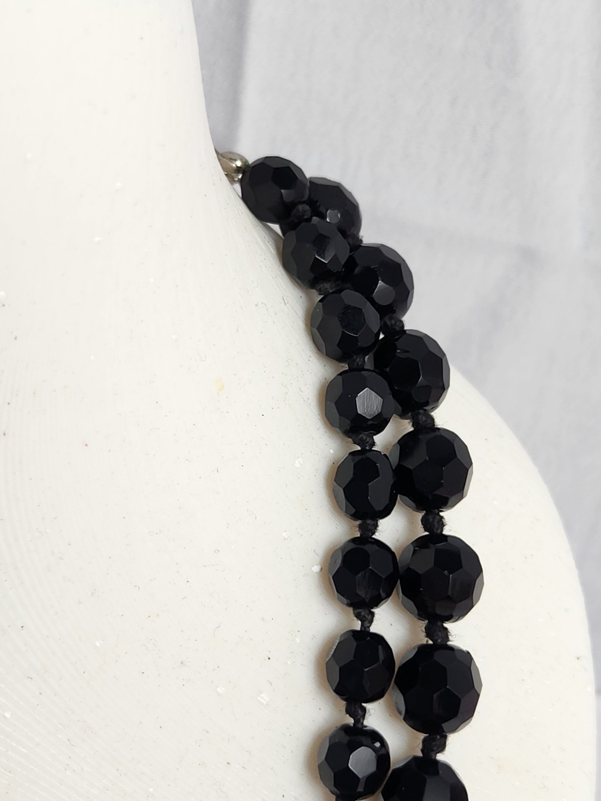 Vintage Double Strand Jet Black Made In Austria Faceted Crystal Beaded Necklace